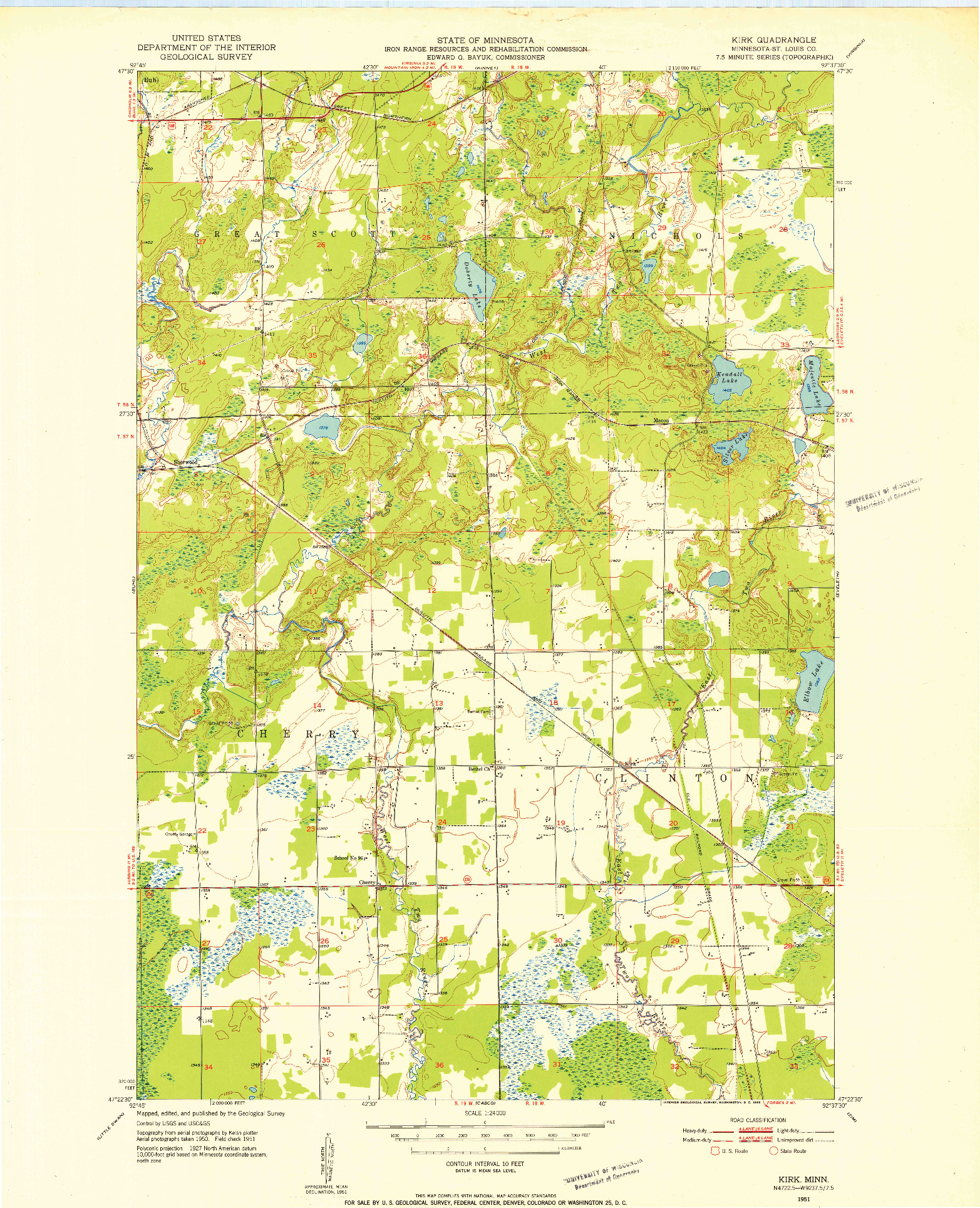 USGS 1:24000-SCALE QUADRANGLE FOR KIRK, MN 1951