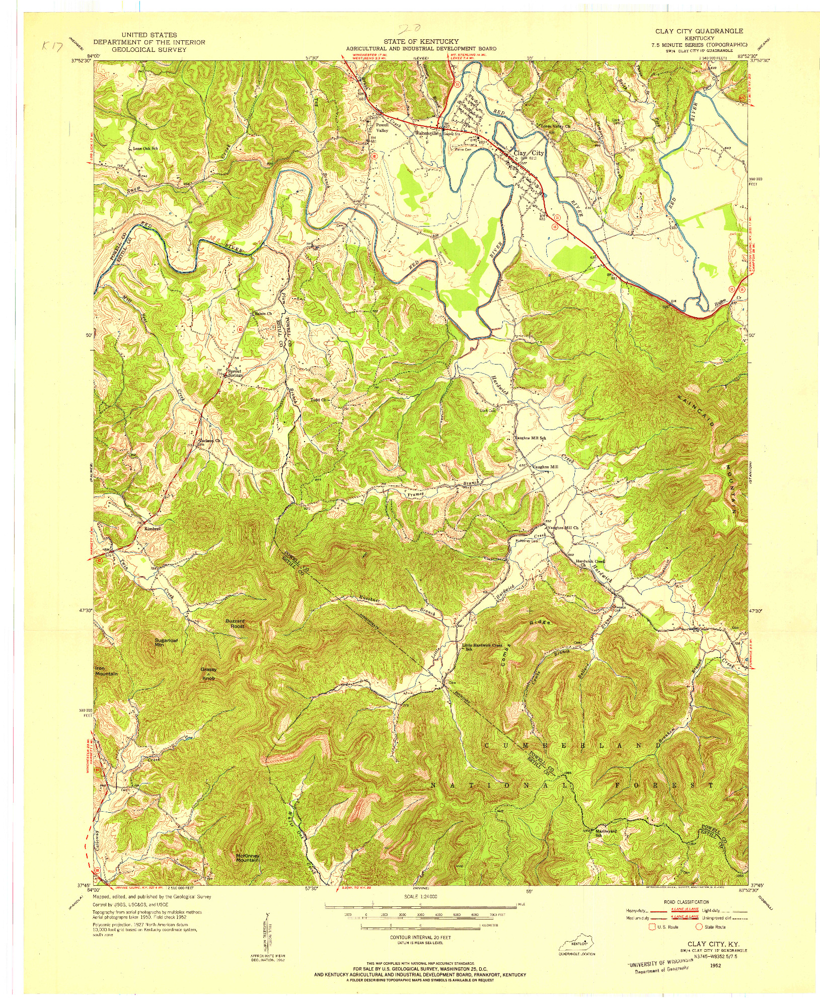 USGS 1:24000-SCALE QUADRANGLE FOR CLAY CITY, KY 1952