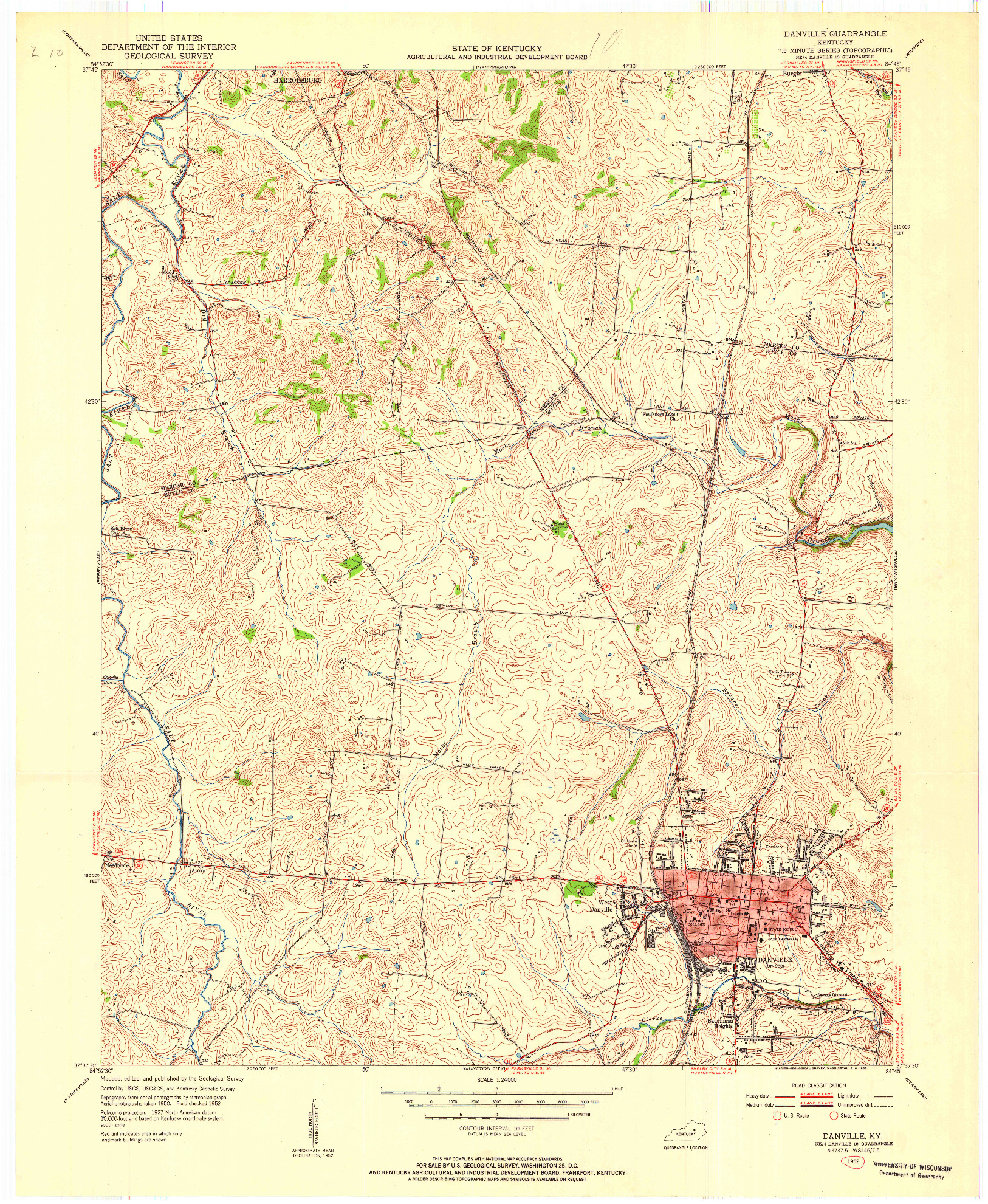 USGS 1:24000-SCALE QUADRANGLE FOR DANVILLE, KY 1952