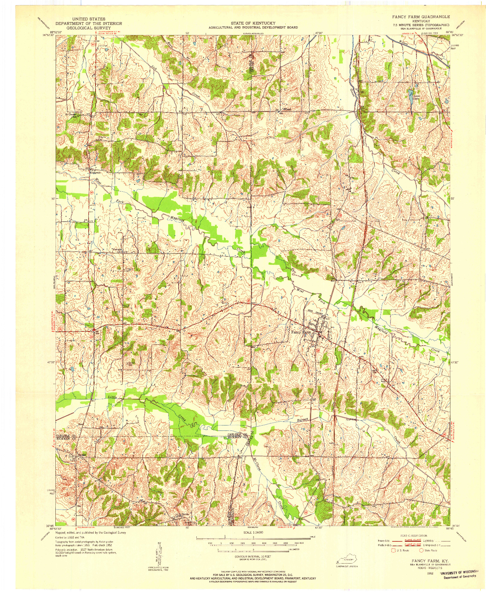 USGS 1:24000-SCALE QUADRANGLE FOR FANCY FARM, KY 1952