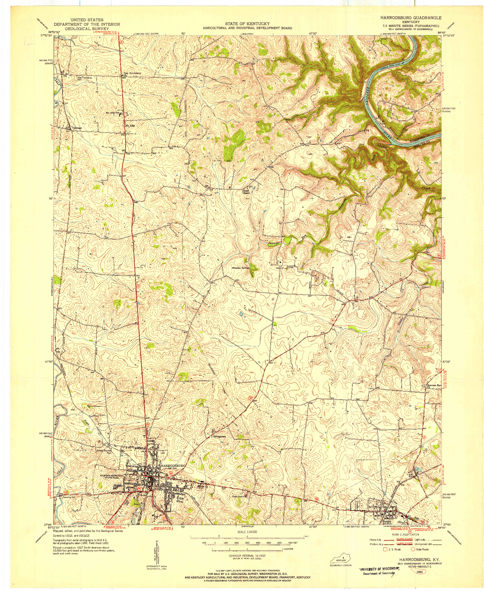 USGS 1:24000-SCALE QUADRANGLE FOR HARRODSBURG, KY 1952