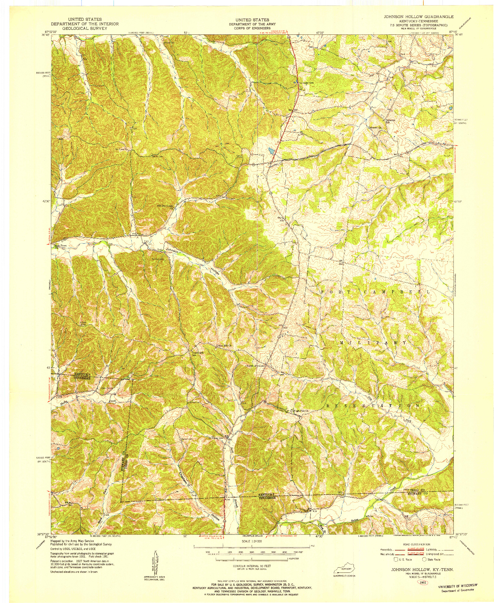 USGS 1:24000-SCALE QUADRANGLE FOR JOHNSON HOLLOW, KY 1951