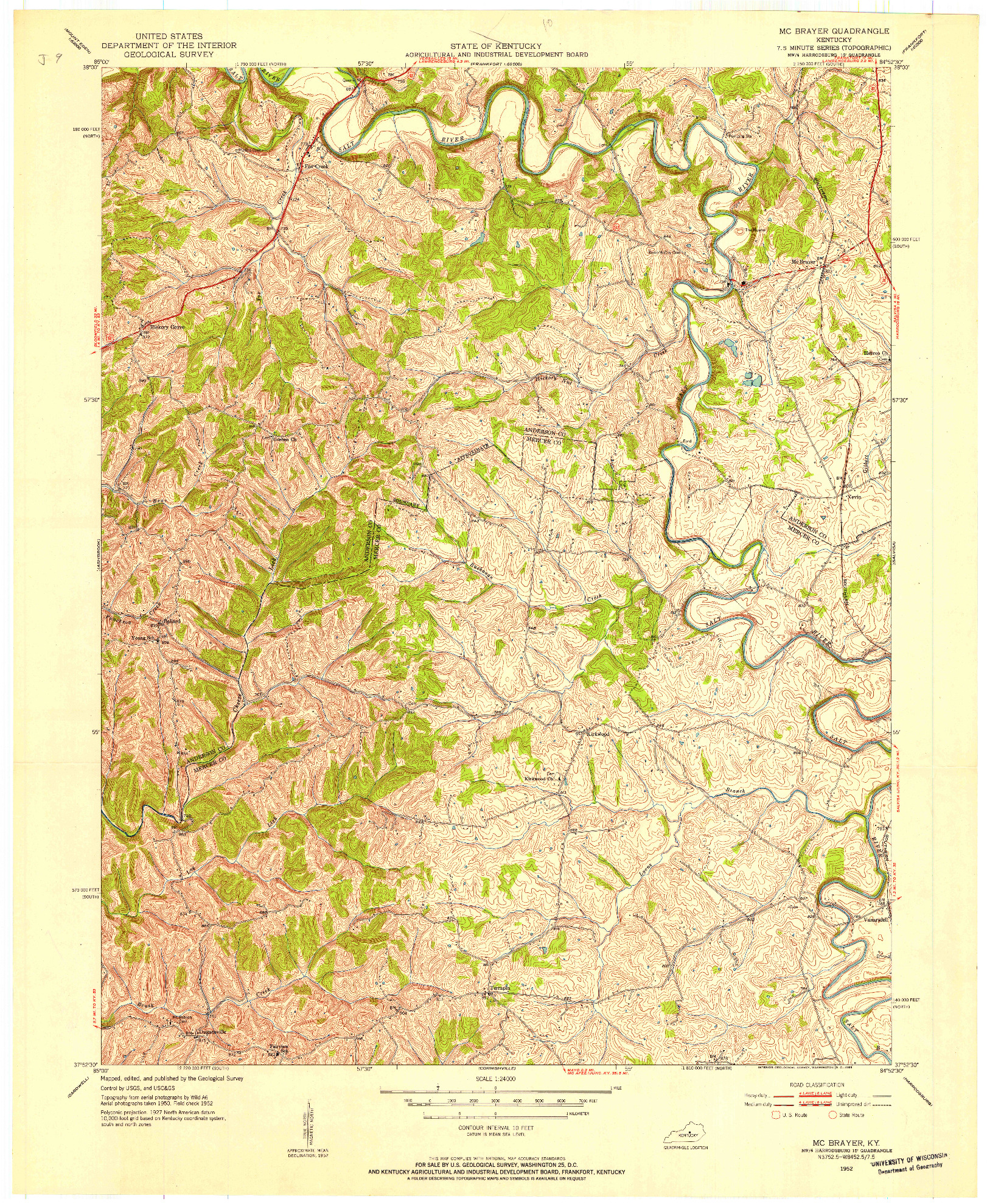 USGS 1:24000-SCALE QUADRANGLE FOR MC BRAYER, KY 1952