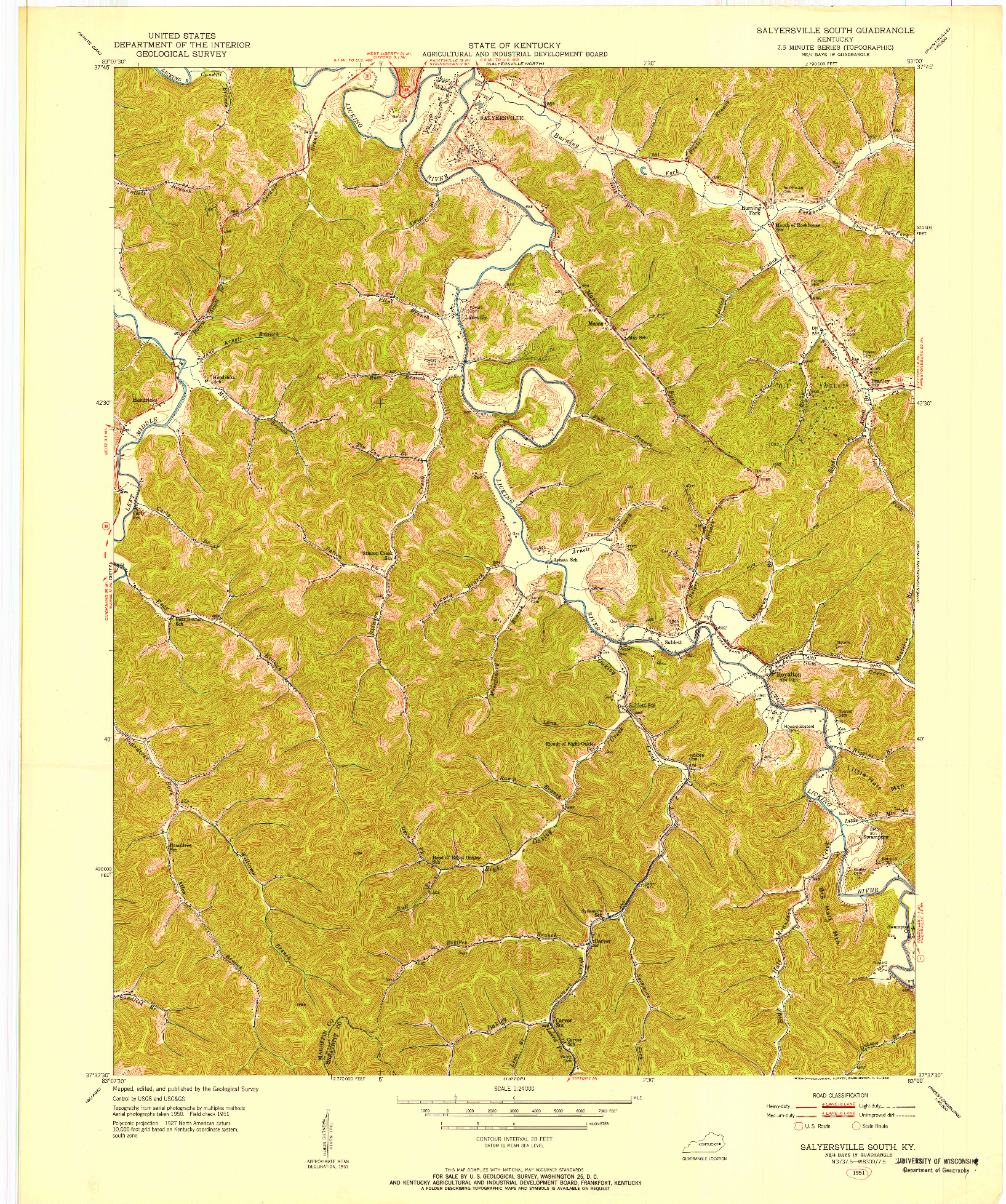 USGS 1:24000-SCALE QUADRANGLE FOR SALYERSVILLE SOUTH, KY 1951