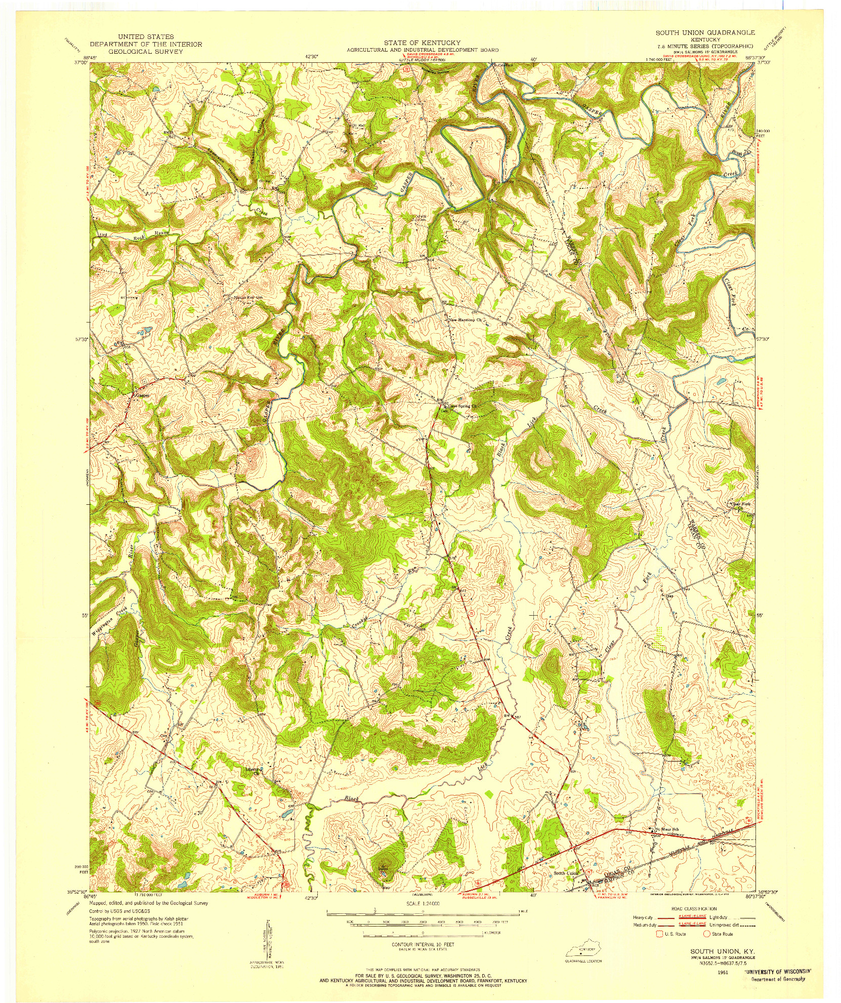 USGS 1:24000-SCALE QUADRANGLE FOR SOUTH UNION, KY 1951
