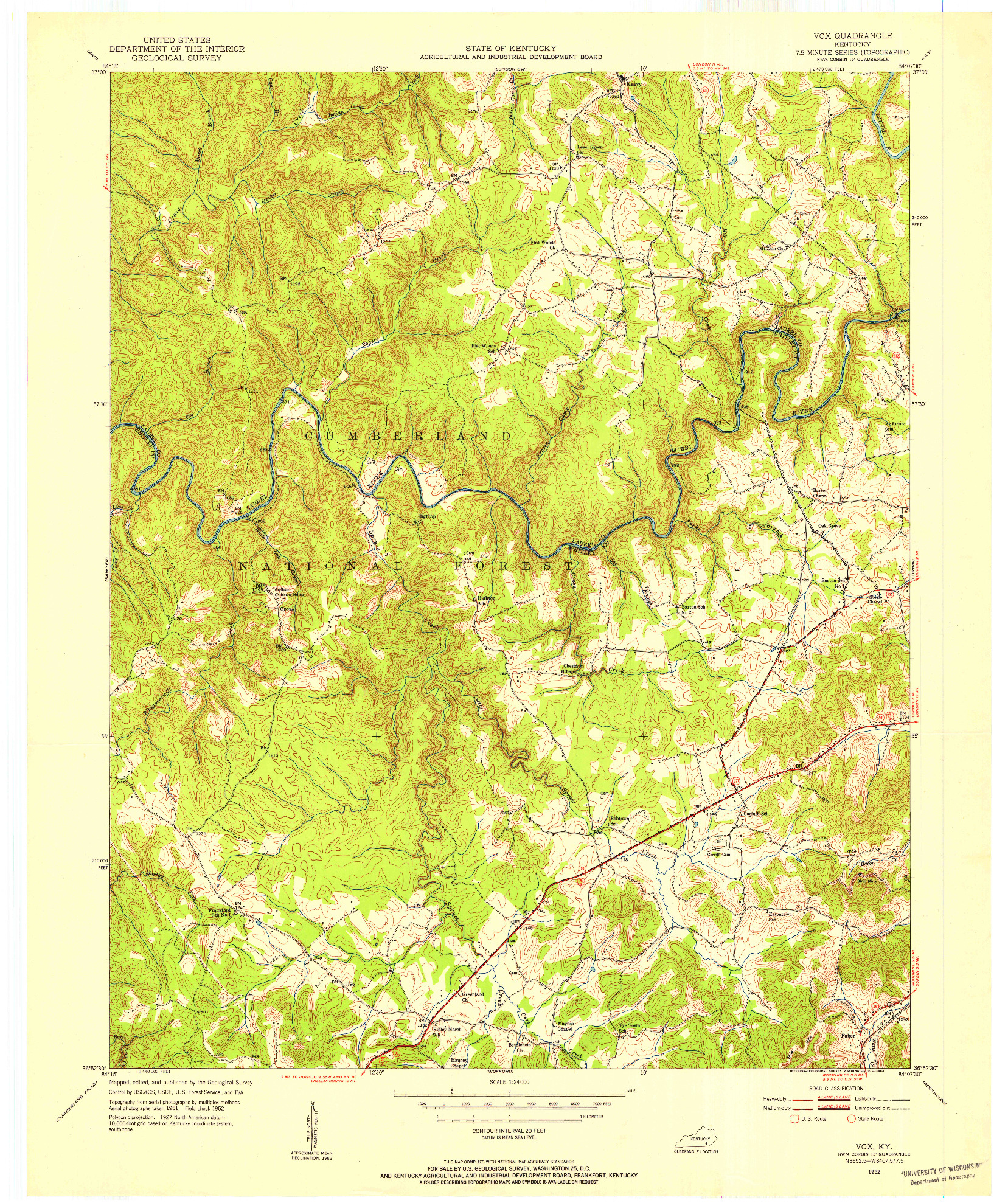 USGS 1:24000-SCALE QUADRANGLE FOR VOX, KY 1952