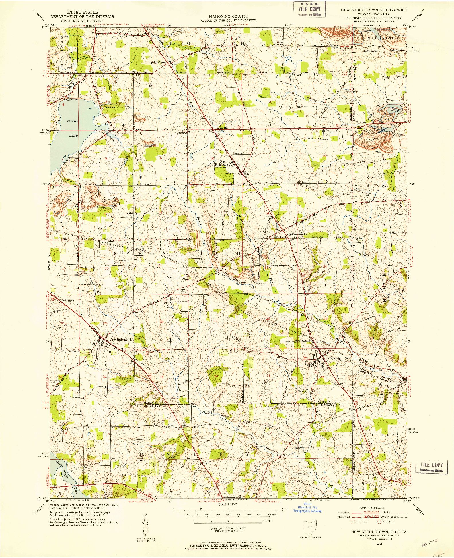 USGS 1:24000-SCALE QUADRANGLE FOR NEW MIDDLETOWN, OH 1951