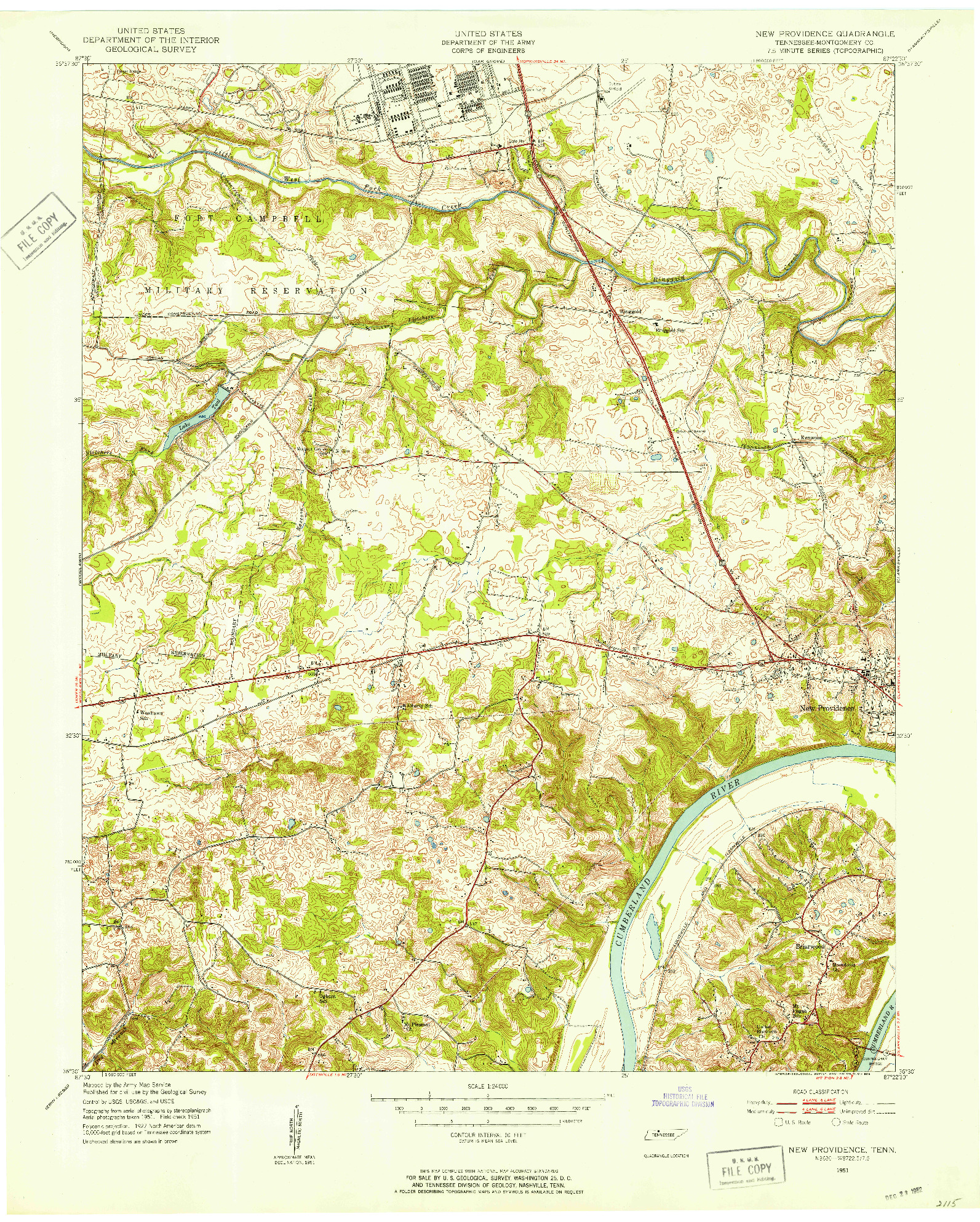 USGS 1:24000-SCALE QUADRANGLE FOR NEW PROVIDENCE, TN 1951