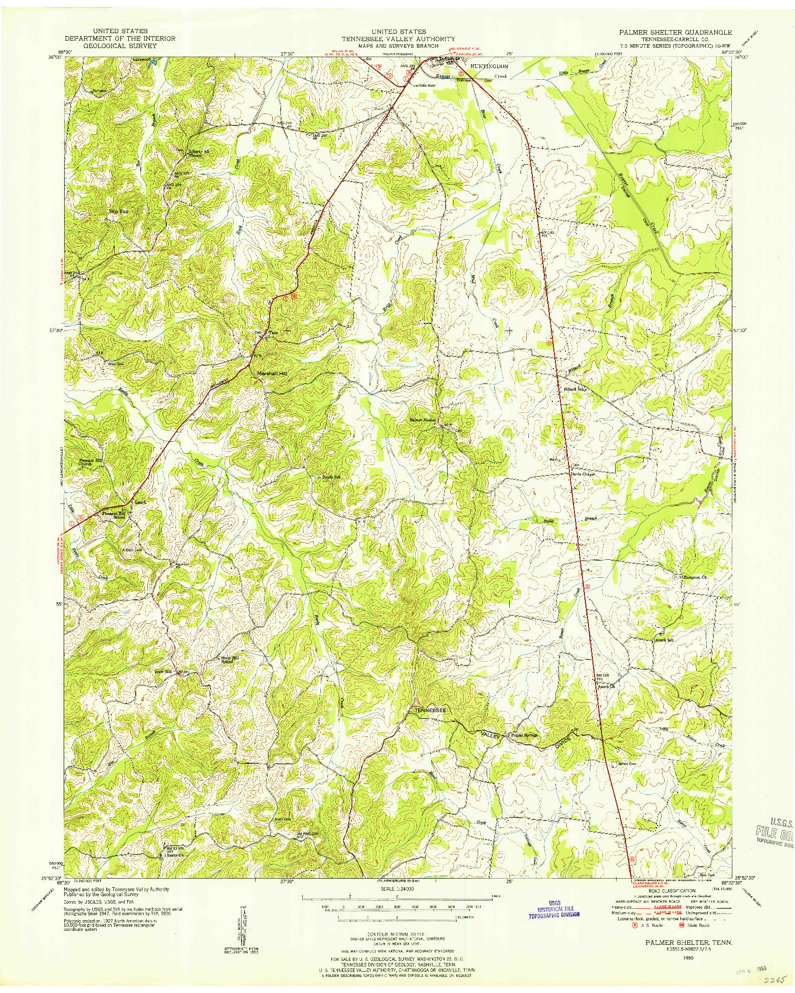 USGS 1:24000-SCALE QUADRANGLE FOR PALMER SHELTER, TN 1950