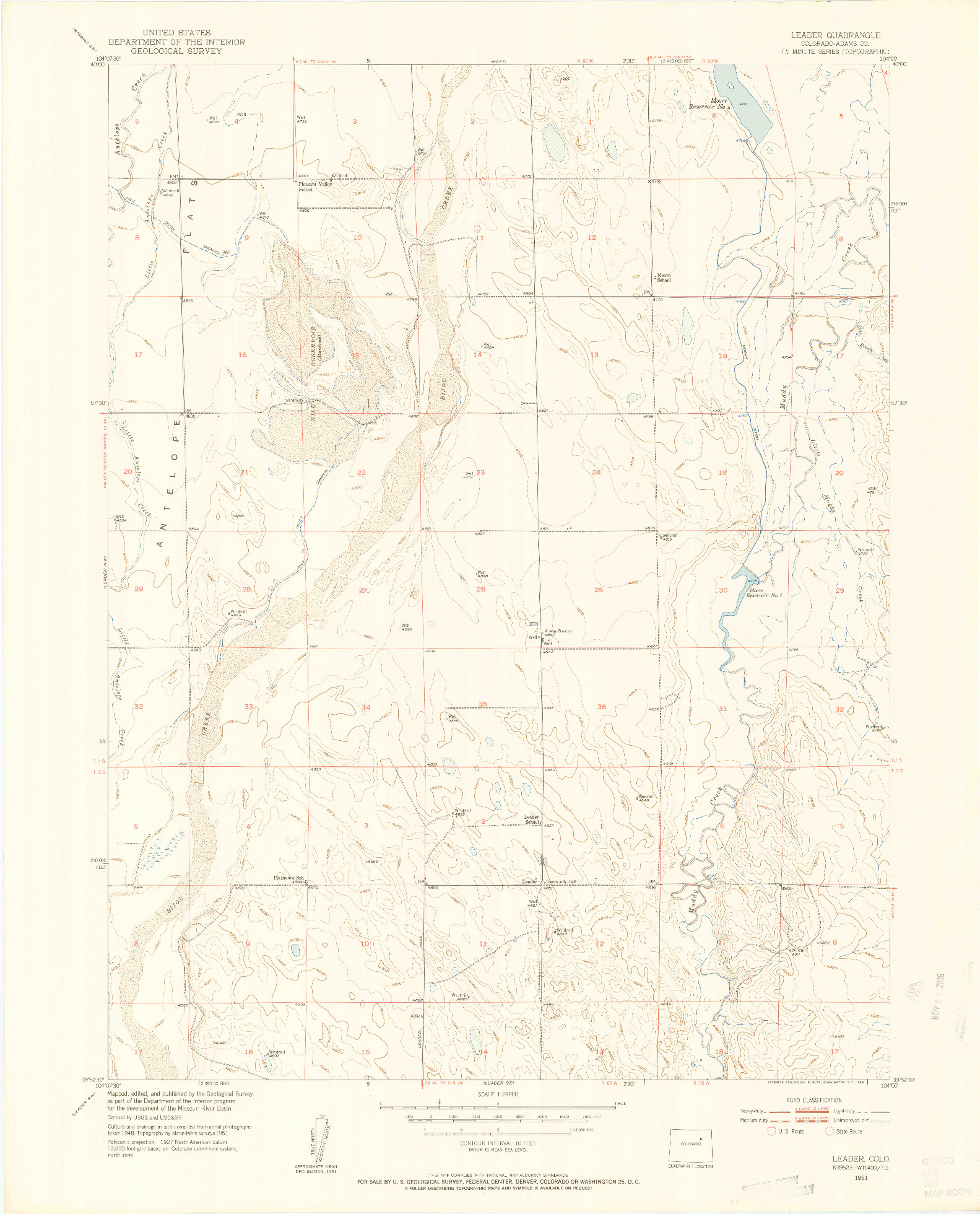 USGS 1:24000-SCALE QUADRANGLE FOR LEADER, CO 1951