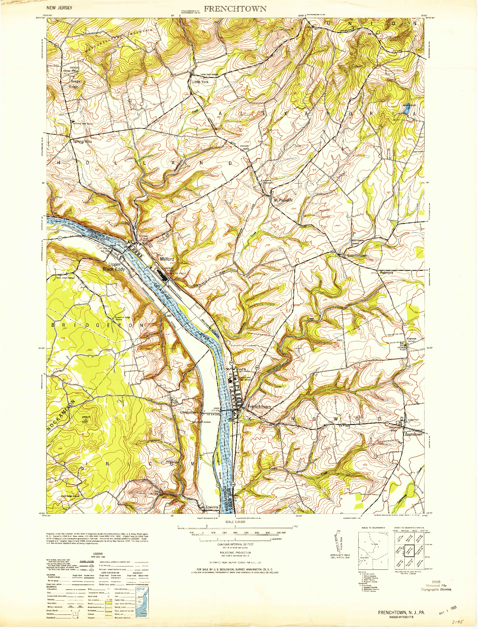 USGS 1:24000-SCALE QUADRANGLE FOR FRENCHTOWN, NJ 1953