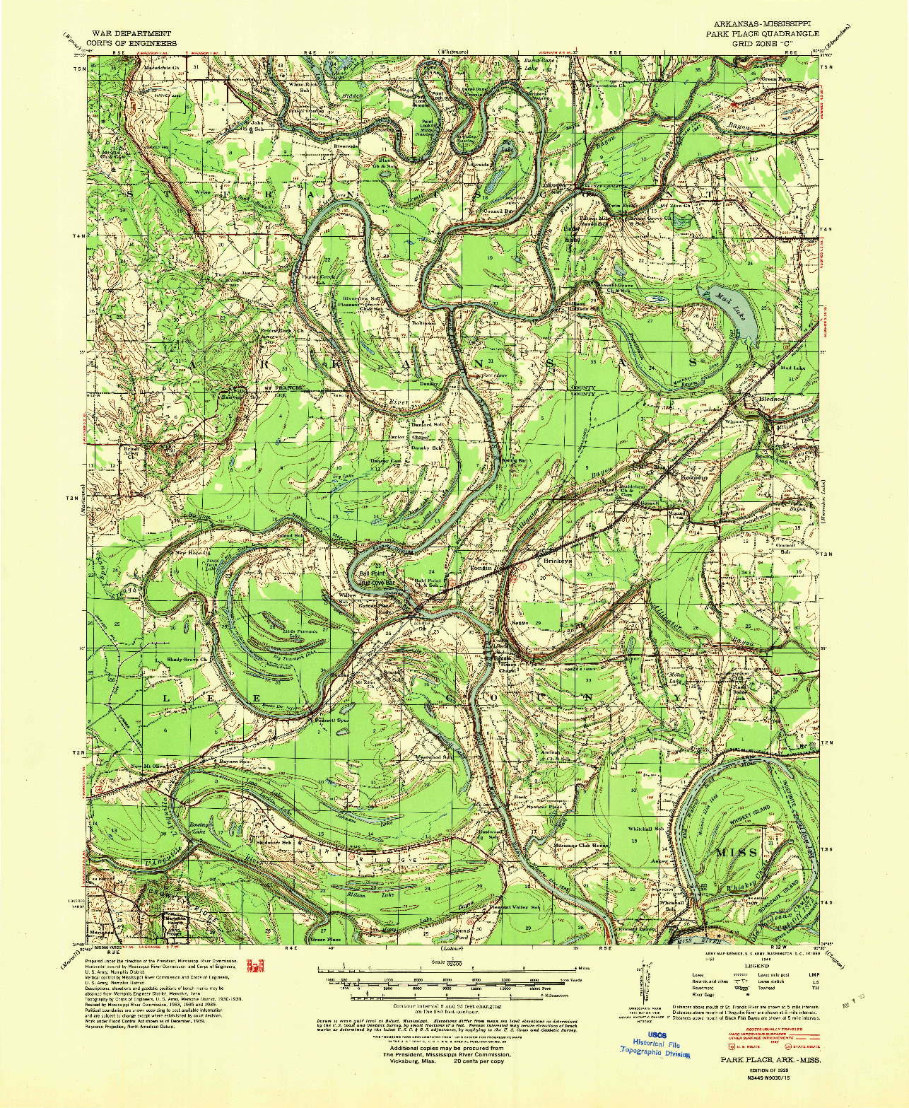 USGS 1:62500-SCALE QUADRANGLE FOR PARK PLACE, AR 1939