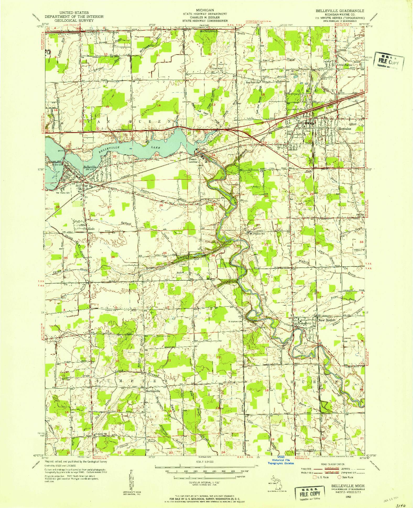 USGS 1:24000-SCALE QUADRANGLE FOR BELLEVILLE, MI 1952