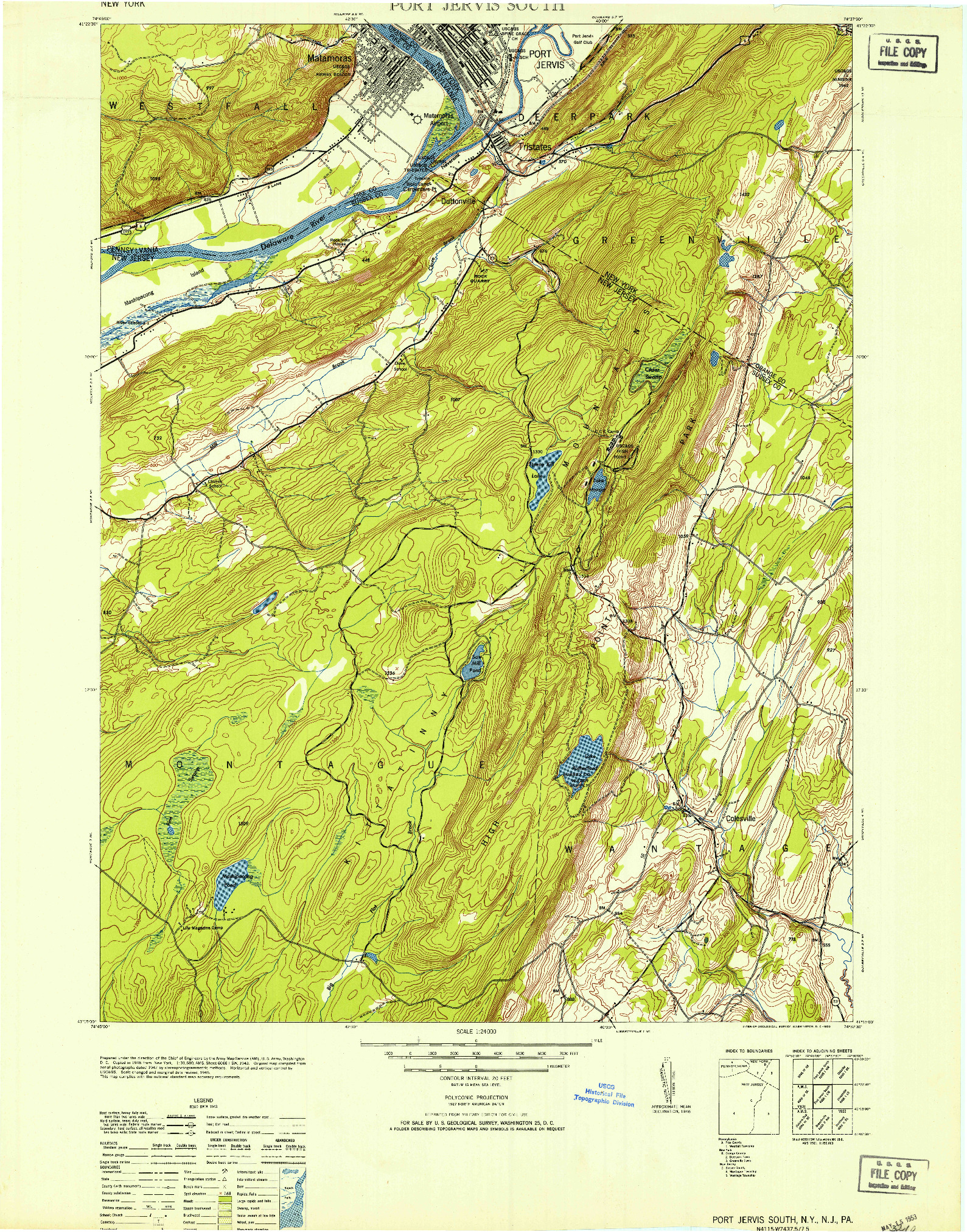 USGS 1:24000-SCALE QUADRANGLE FOR PORT JERVIS SOUTH, NY 1953