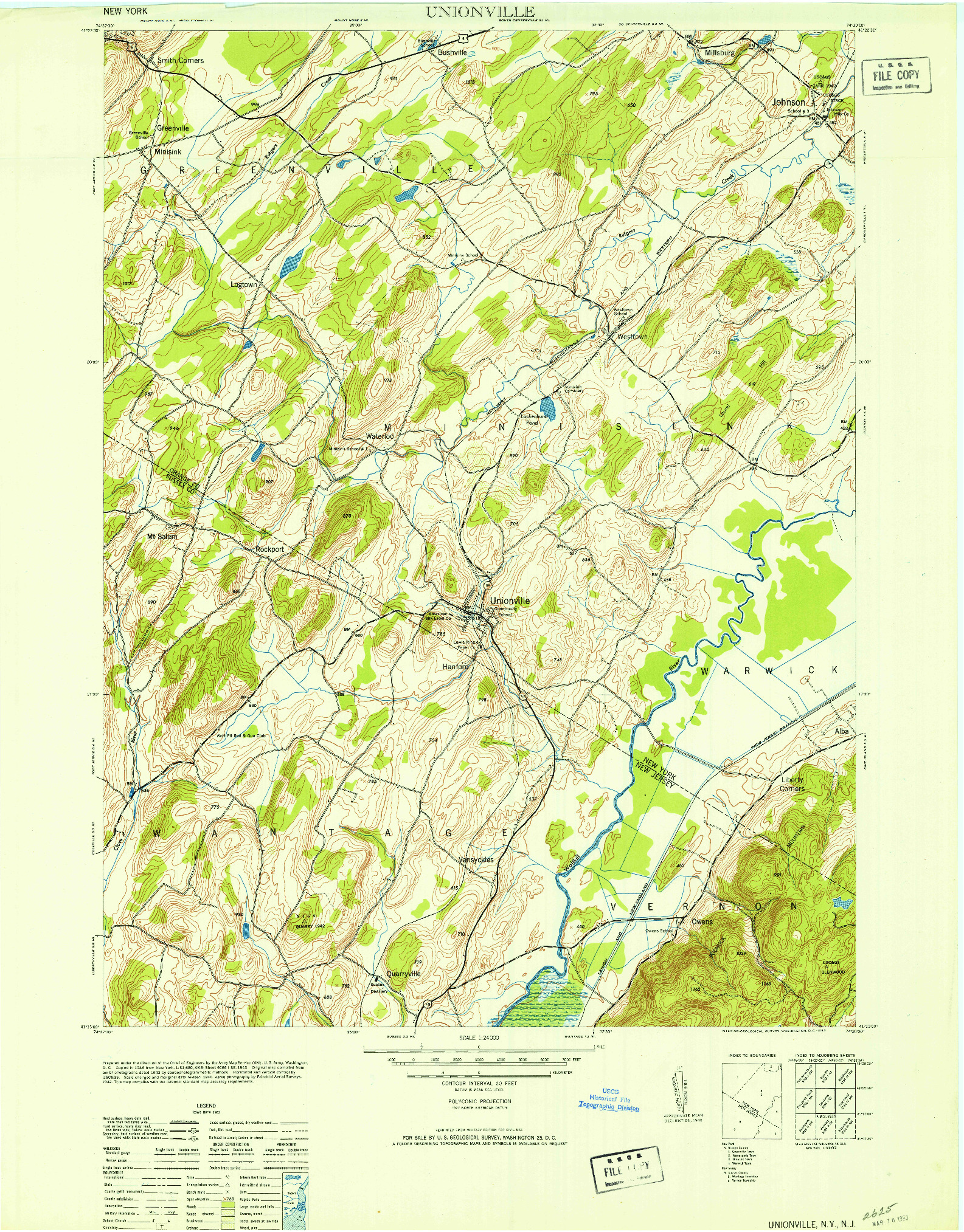 USGS 1:24000-SCALE QUADRANGLE FOR UNIONVILLE, NY 1953