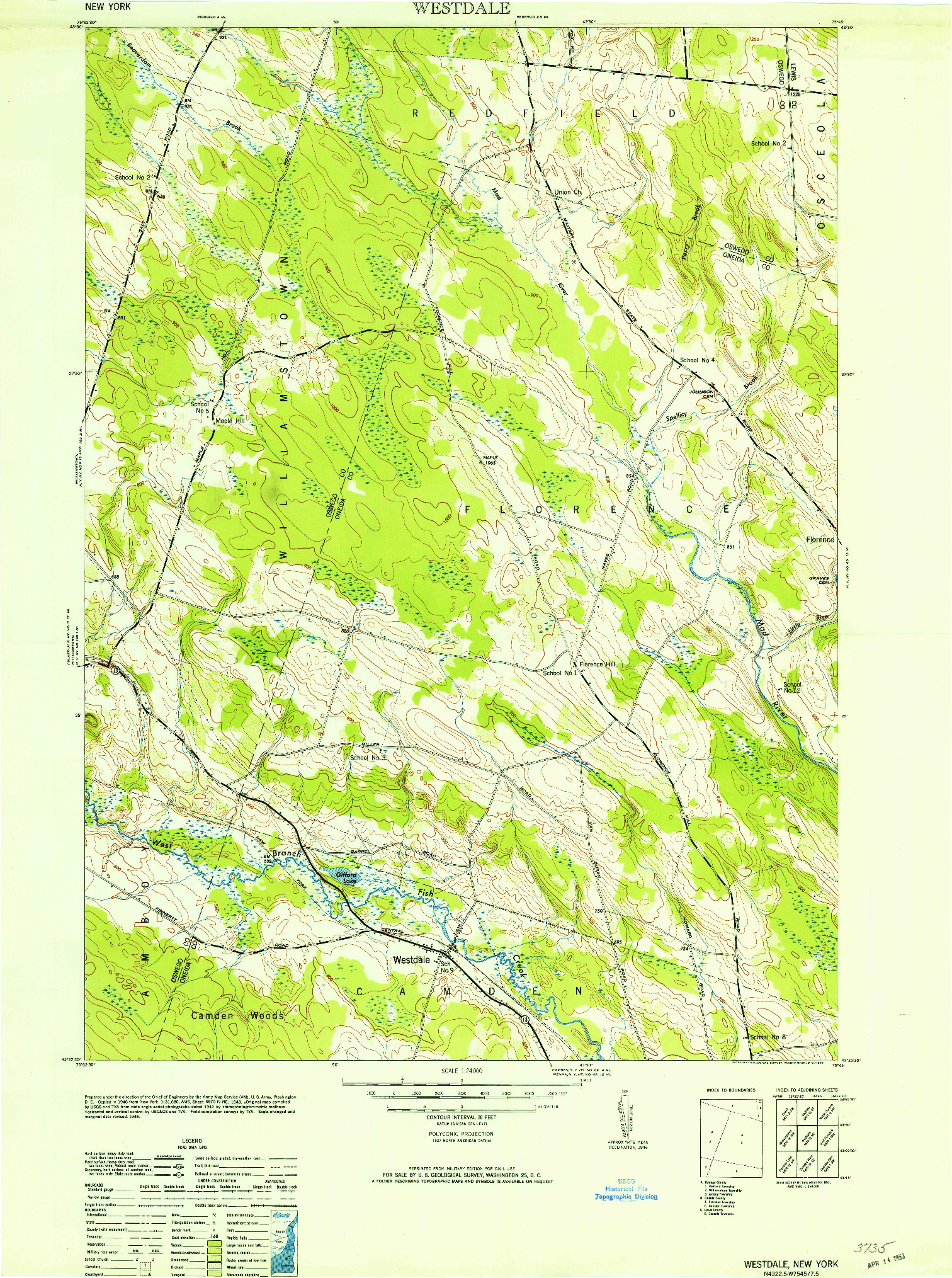 USGS 1:24000-SCALE QUADRANGLE FOR WESTDALE, NY 1946