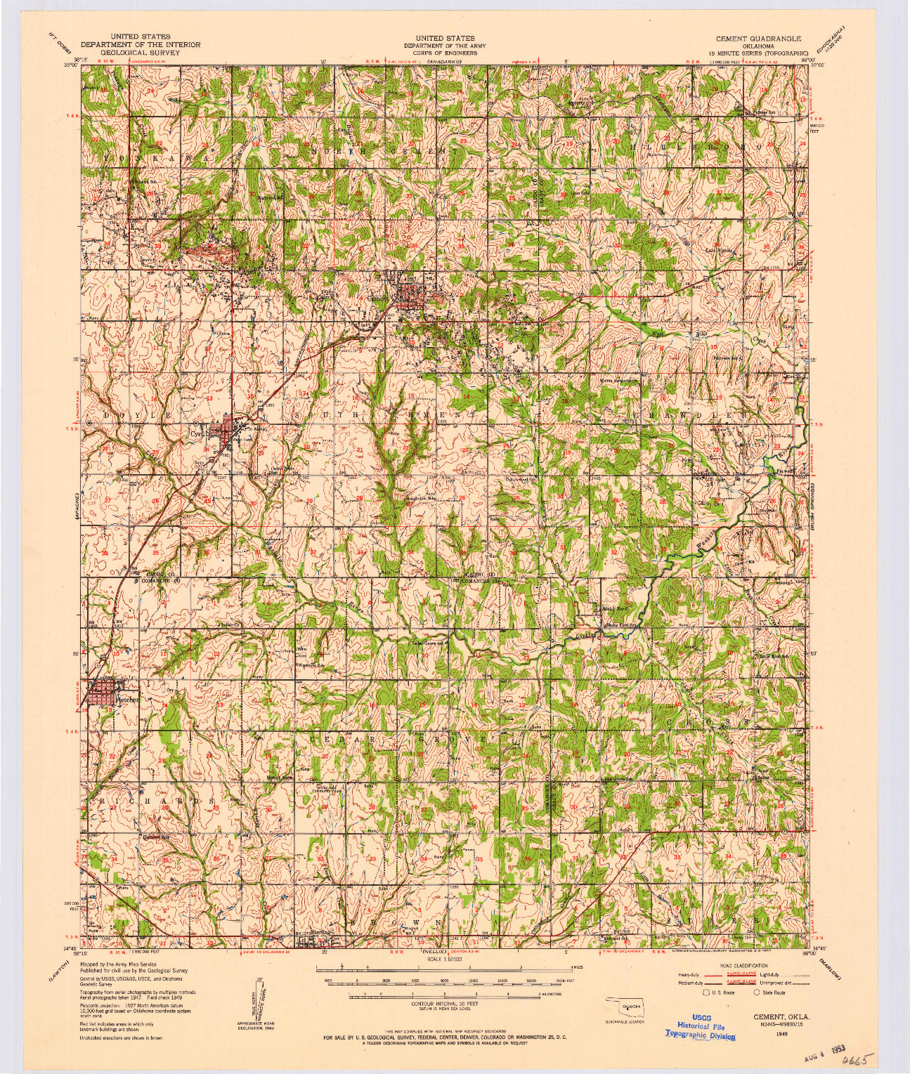 USGS 1:62500-SCALE QUADRANGLE FOR CEMENT, OK 1949