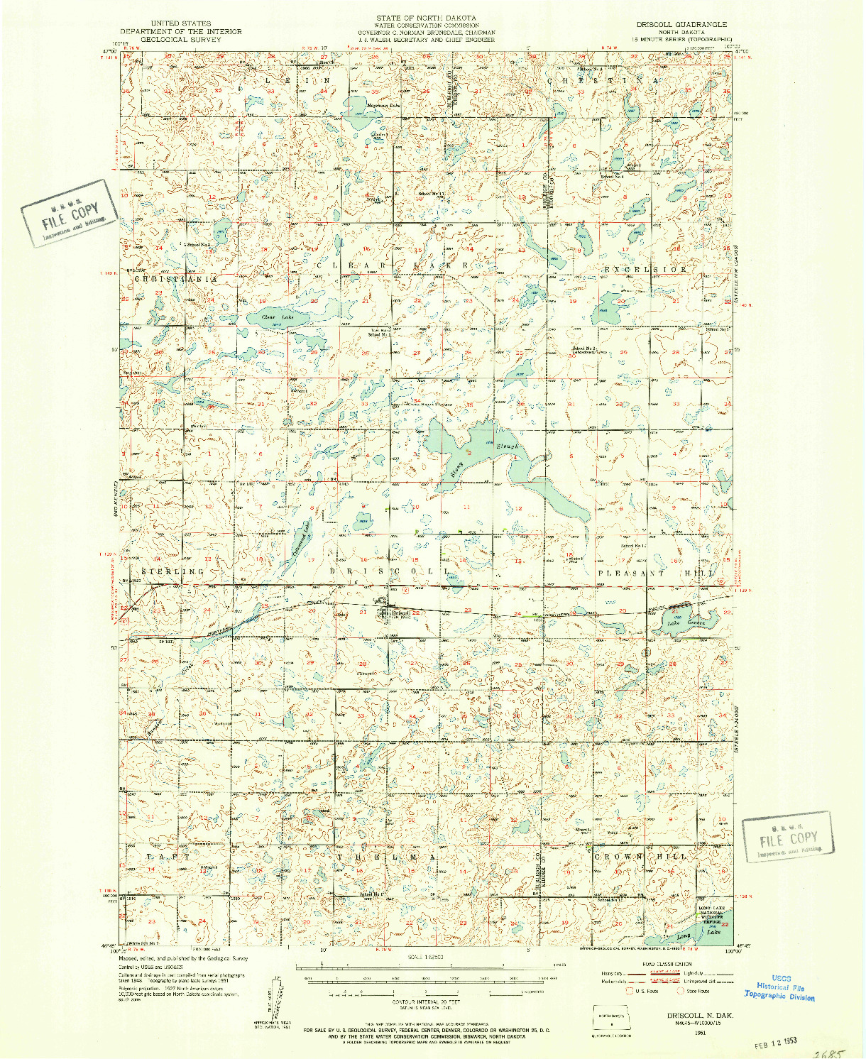 USGS 1:62500-SCALE QUADRANGLE FOR DRISCOLL, ND 1951