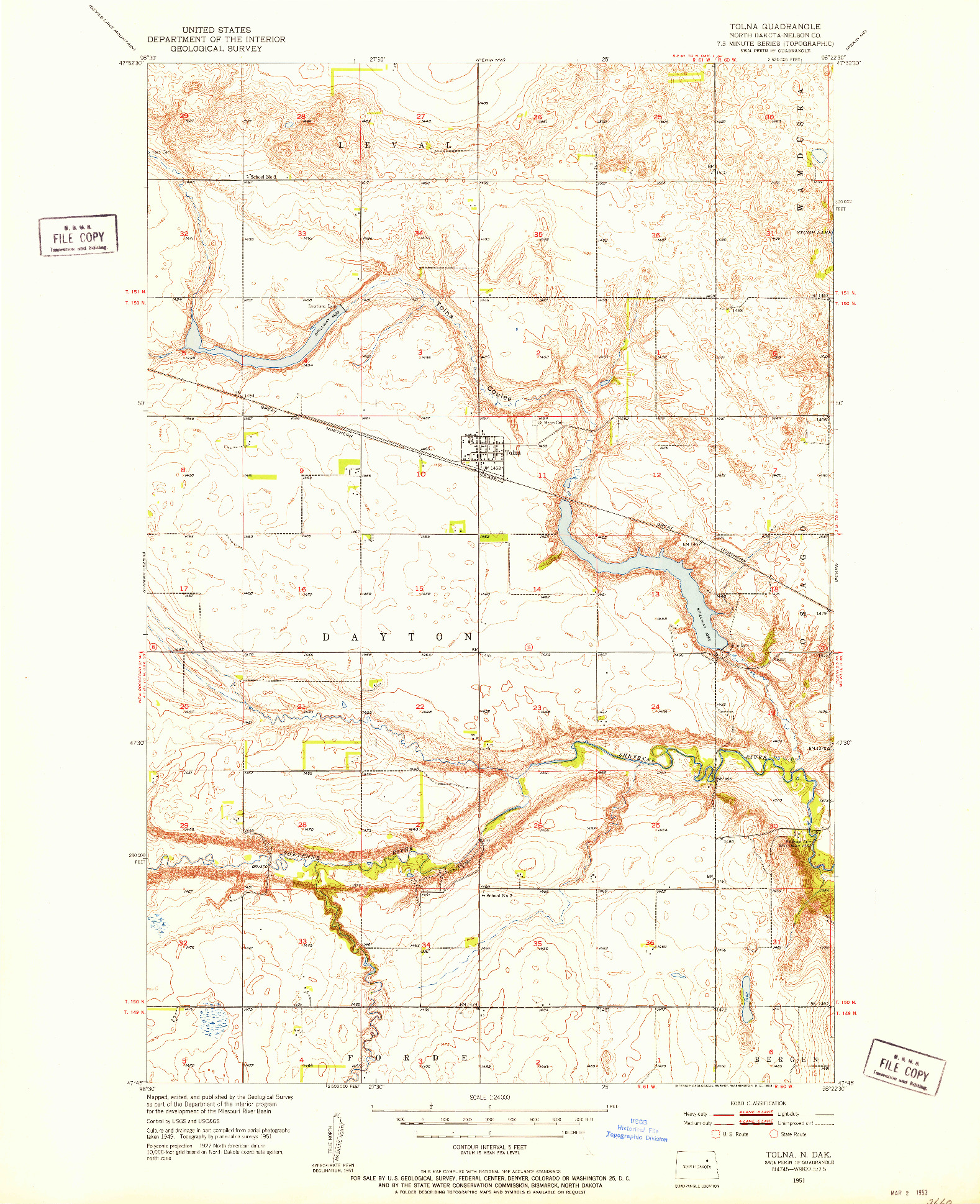 USGS 1:24000-SCALE QUADRANGLE FOR TOLNA, ND 1951