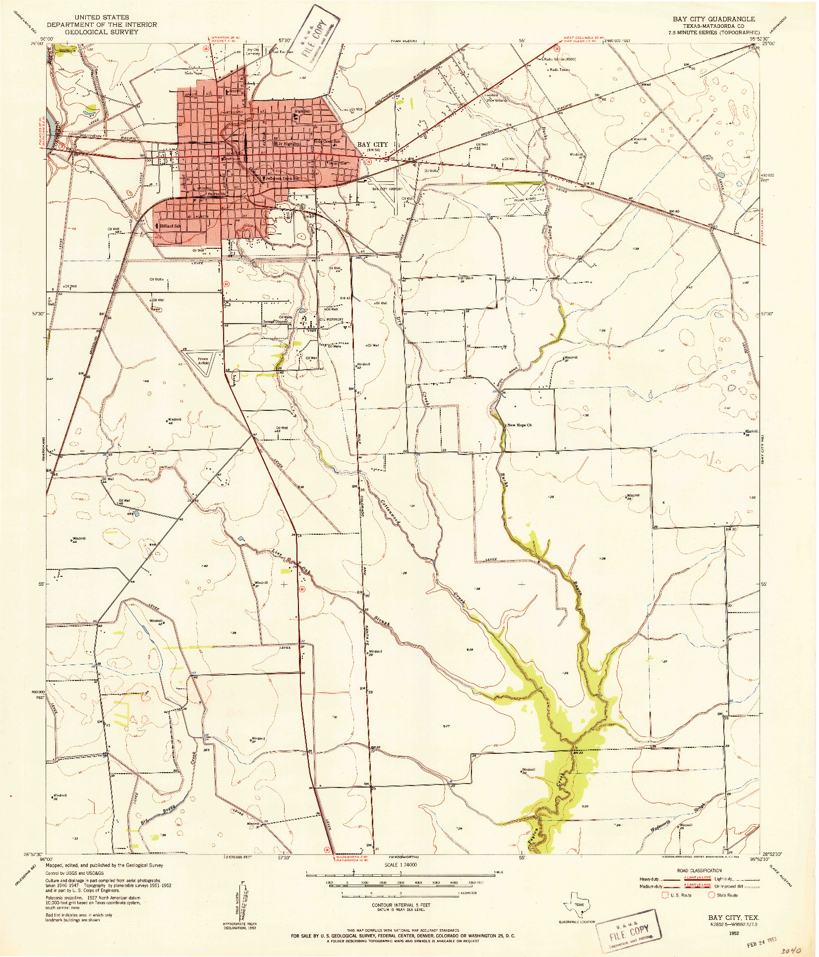 USGS 1:24000-SCALE QUADRANGLE FOR BAY CITY, TX 1952