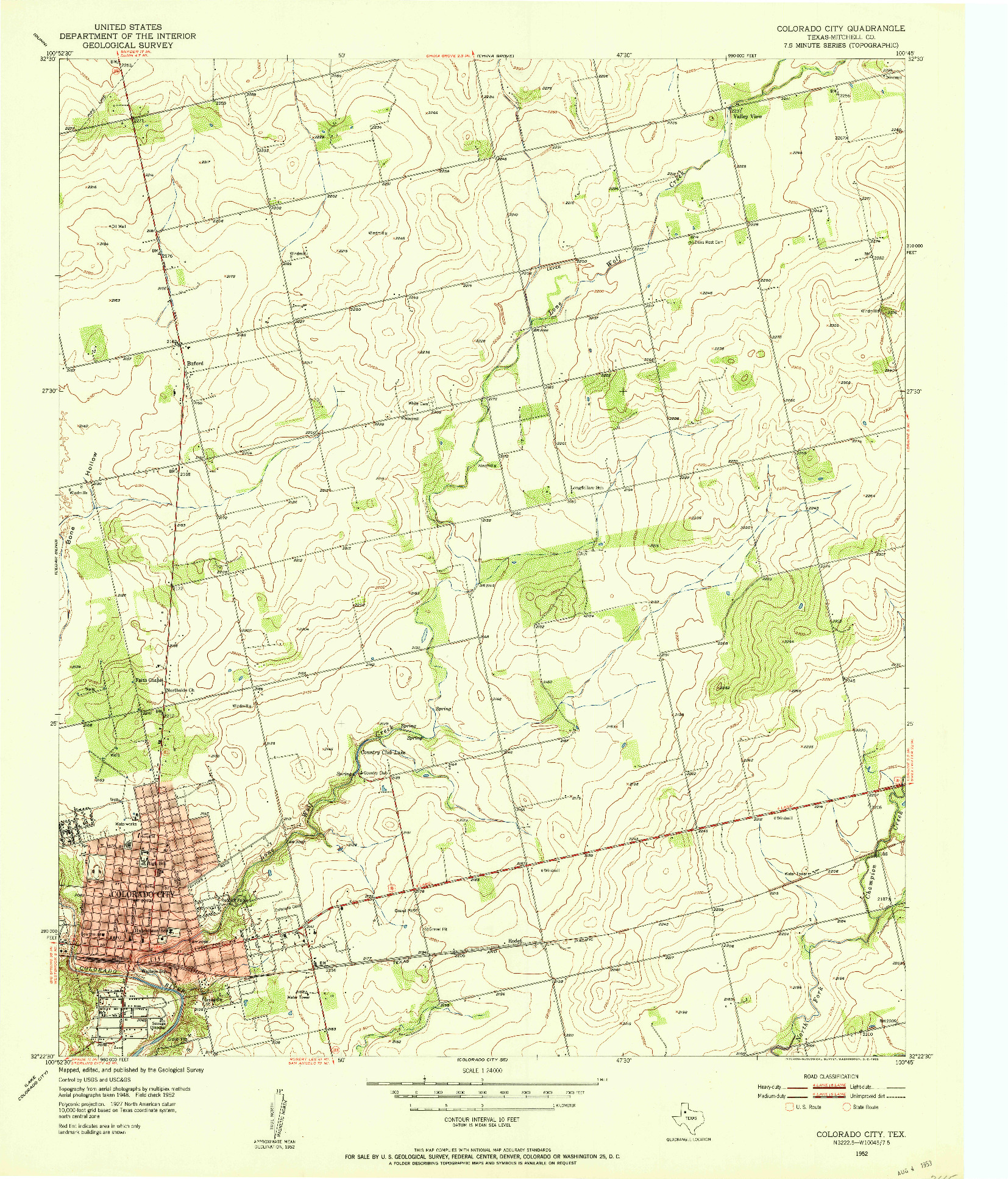 USGS 1:24000-SCALE QUADRANGLE FOR COLORADO CITY, TX 1952