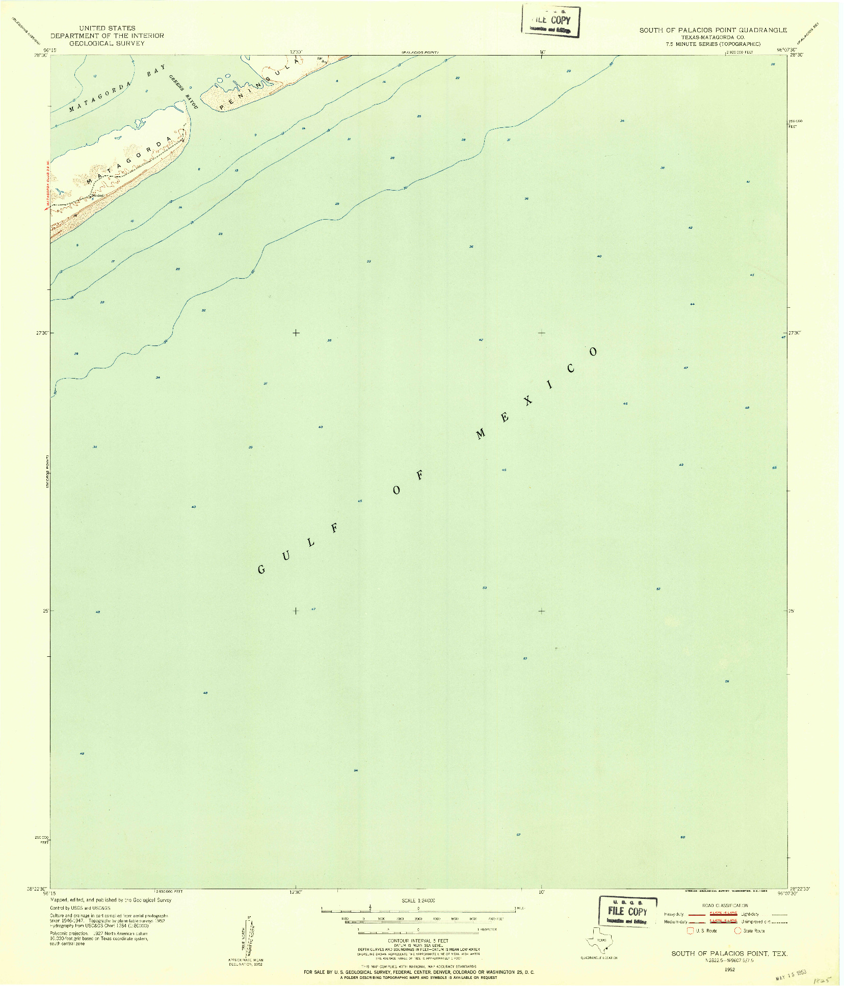 USGS 1:24000-SCALE QUADRANGLE FOR SOUTH OF PALACIOS POINT, TX 1952