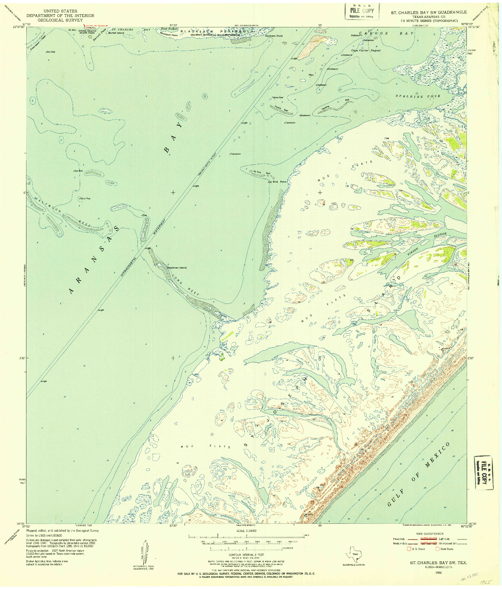 USGS 1:24000-SCALE QUADRANGLE FOR ST. CHARLES BAY SW, TX 1952