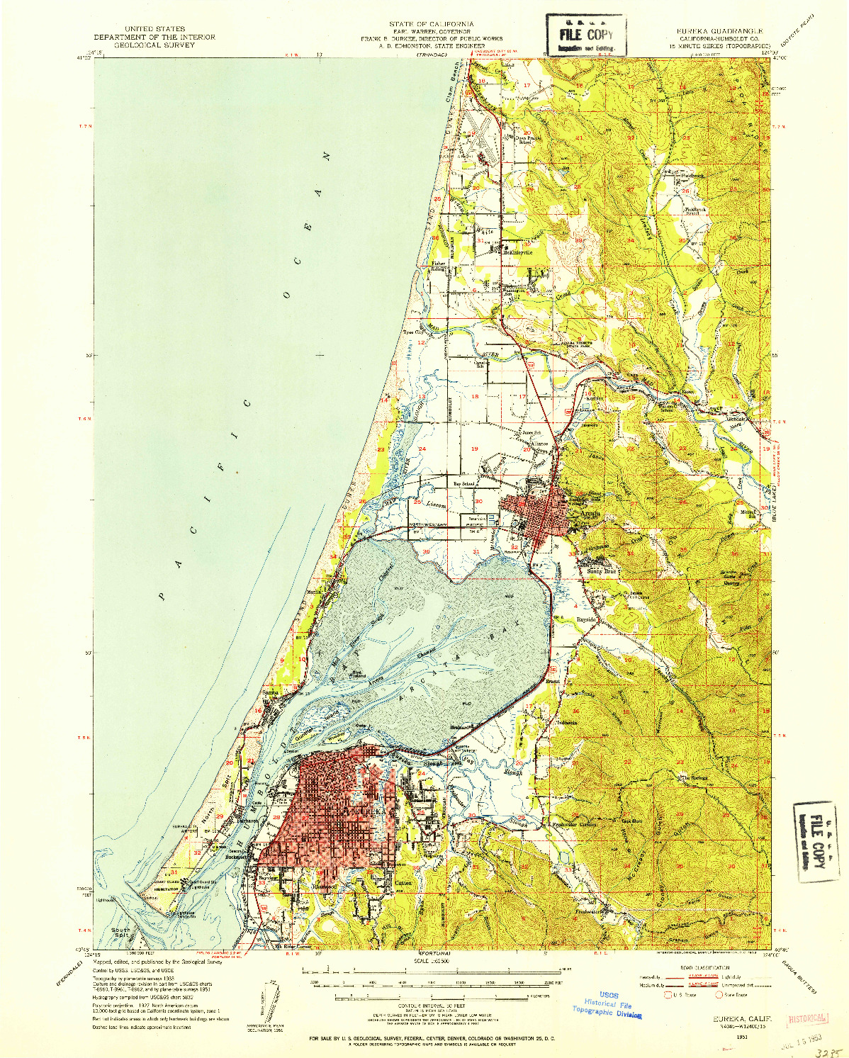 USGS 1:62500-SCALE QUADRANGLE FOR EUREKA, CA 1951