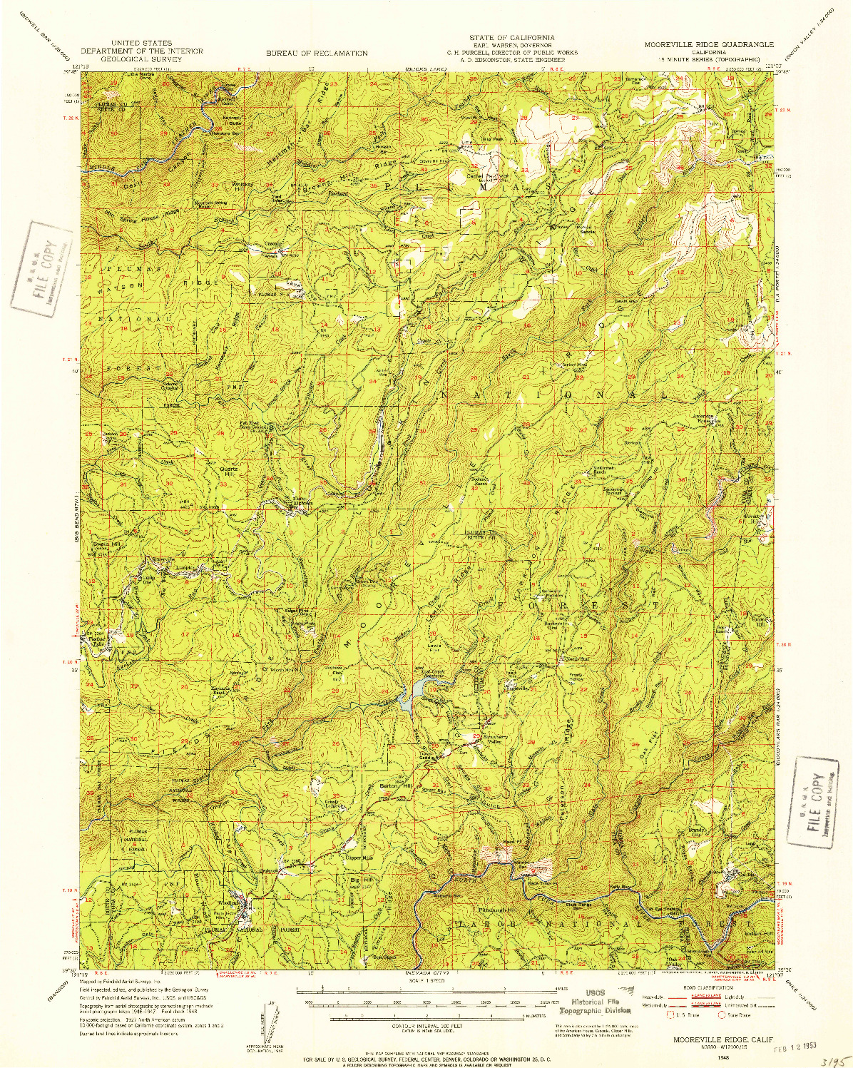 USGS 1:62500-SCALE QUADRANGLE FOR MOOREVILLE RIDGE, CA 1948