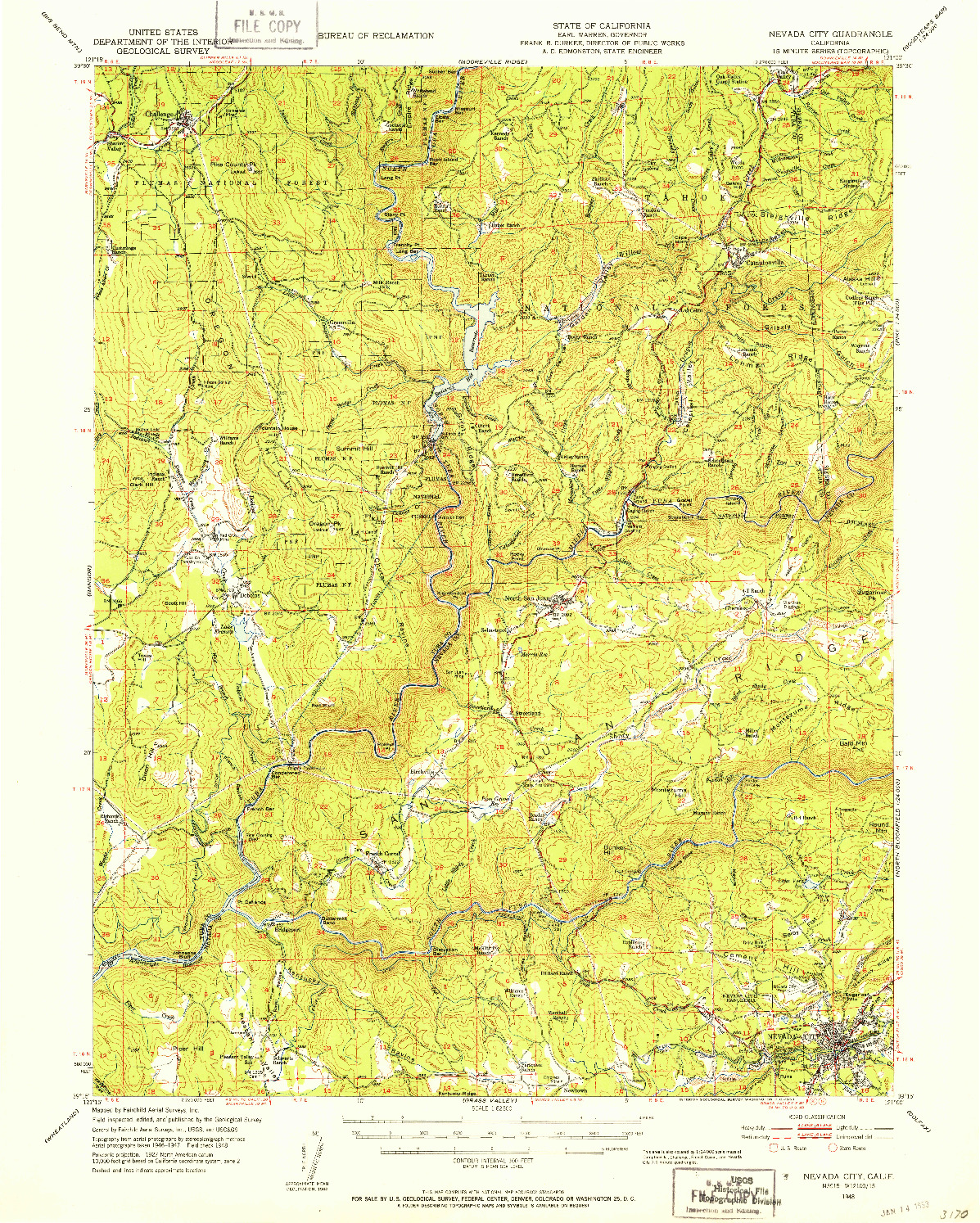 USGS 1:62500-SCALE QUADRANGLE FOR NEVADA CITY, CA 1948