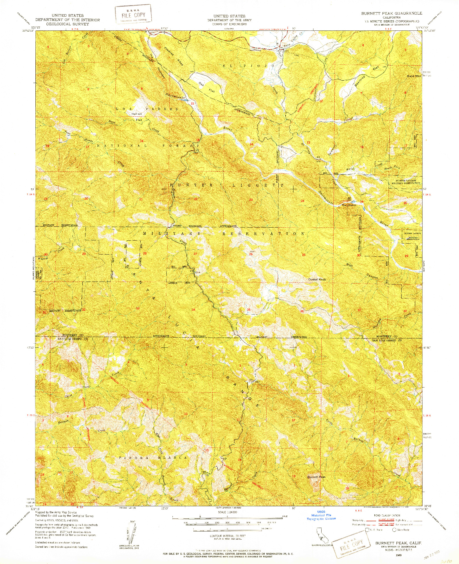 USGS 1:24000-SCALE QUADRANGLE FOR BURNETT PEAK, CA 1949