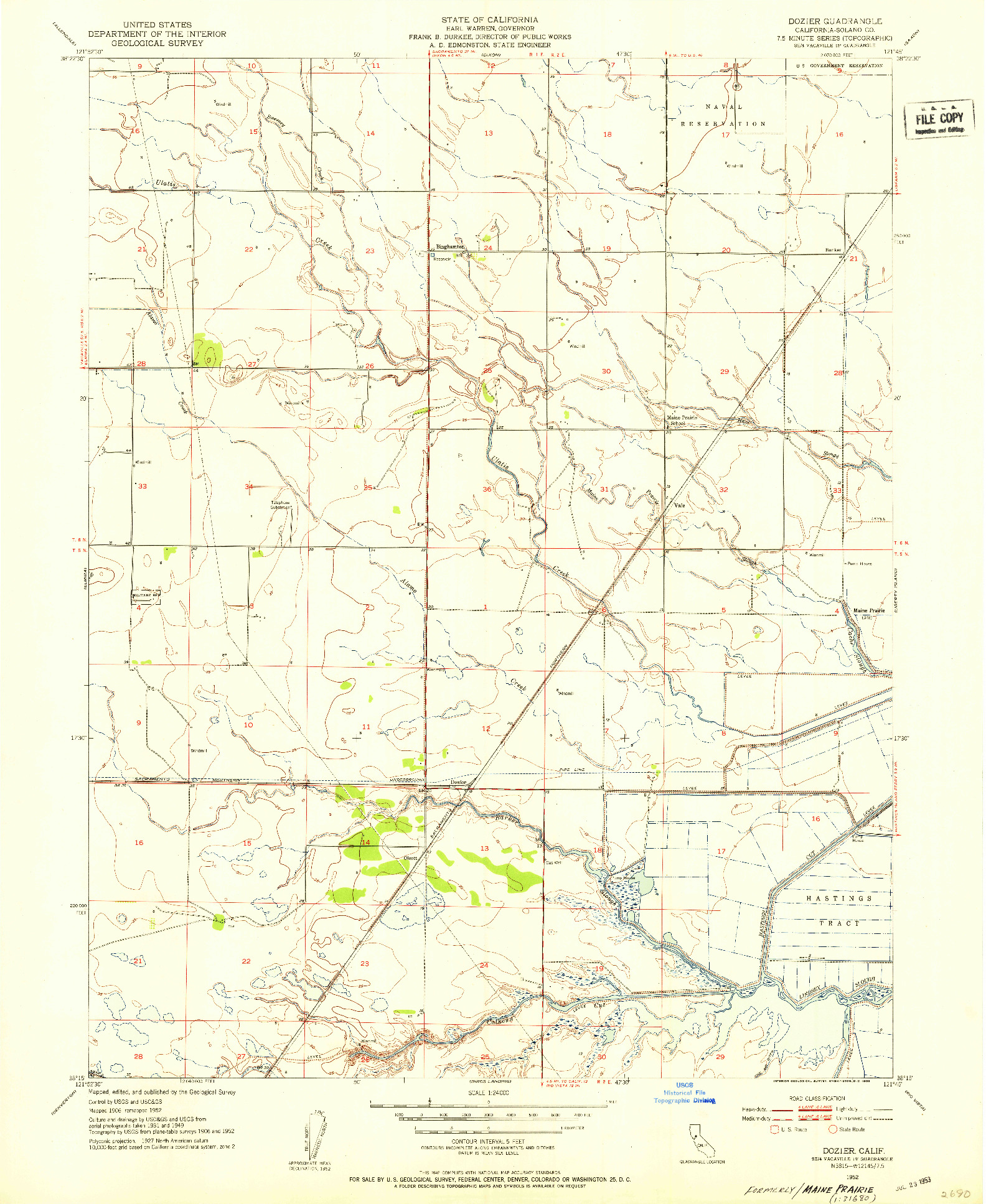 USGS 1:24000-SCALE QUADRANGLE FOR DOZIER, CA 1952