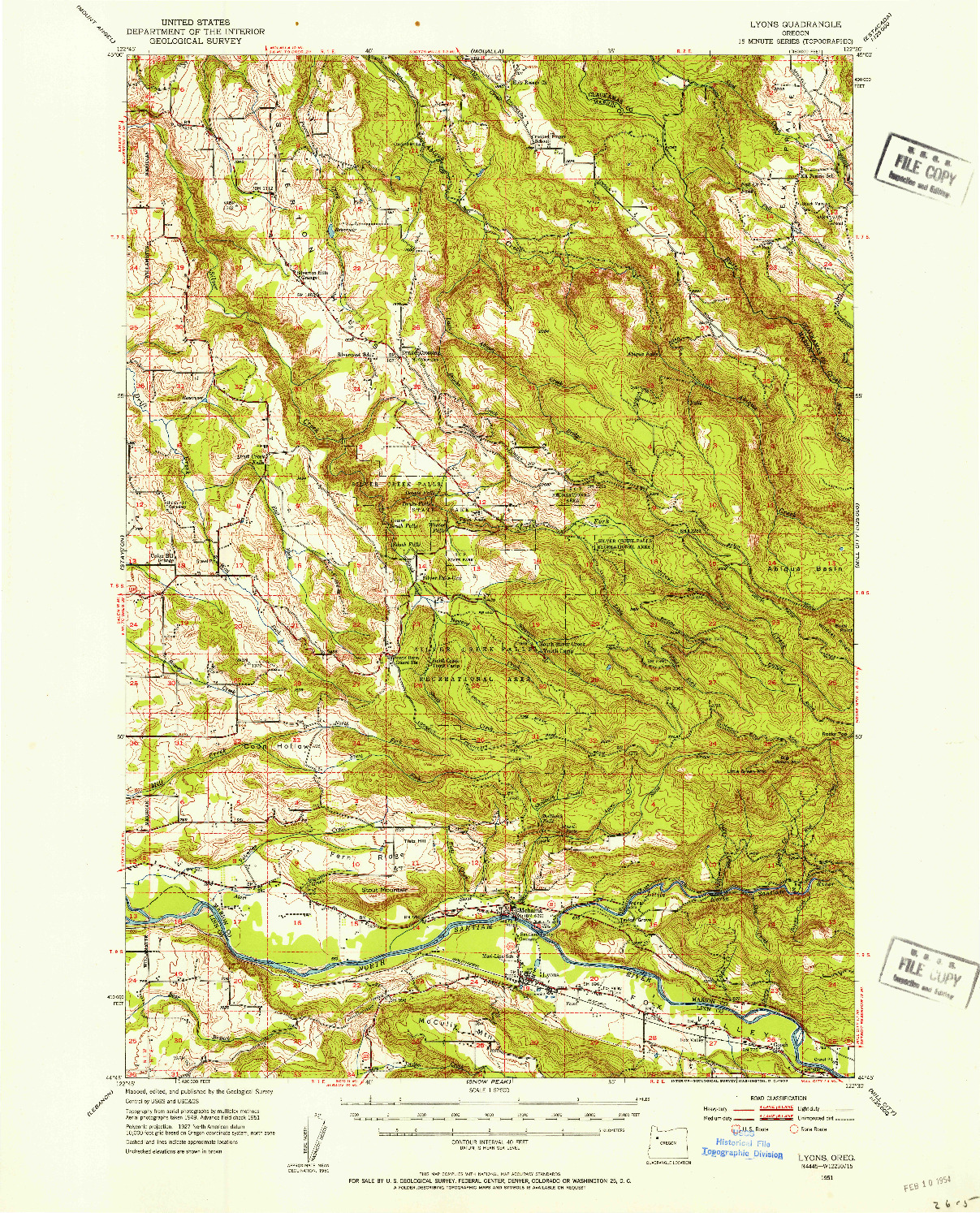 USGS 1:62500-SCALE QUADRANGLE FOR LYONS, OR 1951