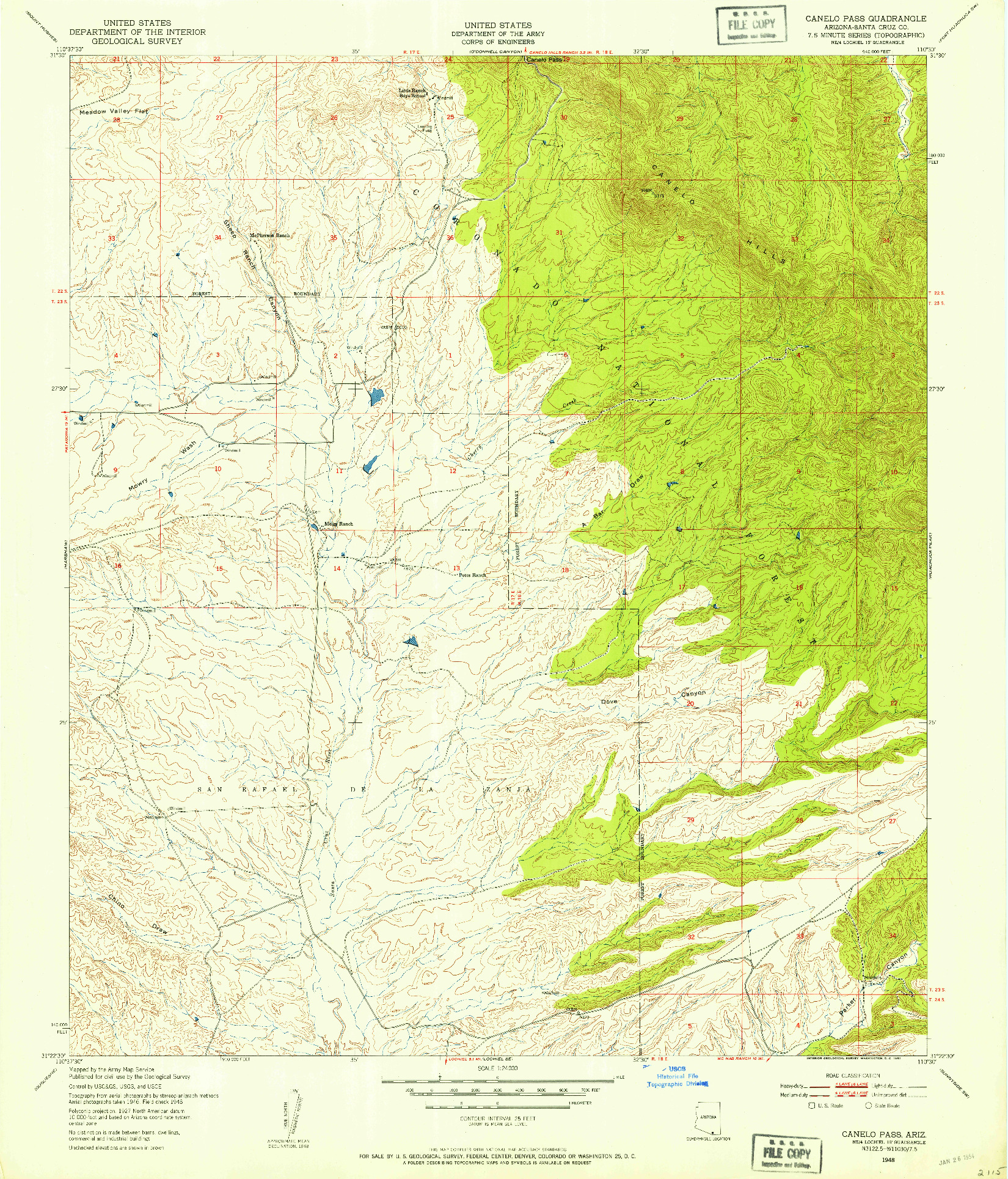 USGS 1:24000-SCALE QUADRANGLE FOR CANELO PASS, AZ 1948