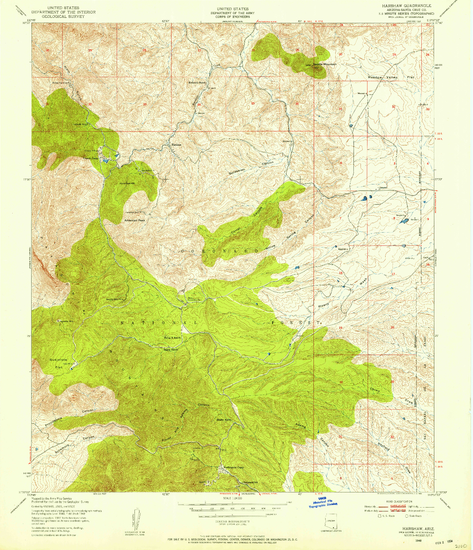 USGS 1:24000-SCALE QUADRANGLE FOR HARSHAW, AZ 1948