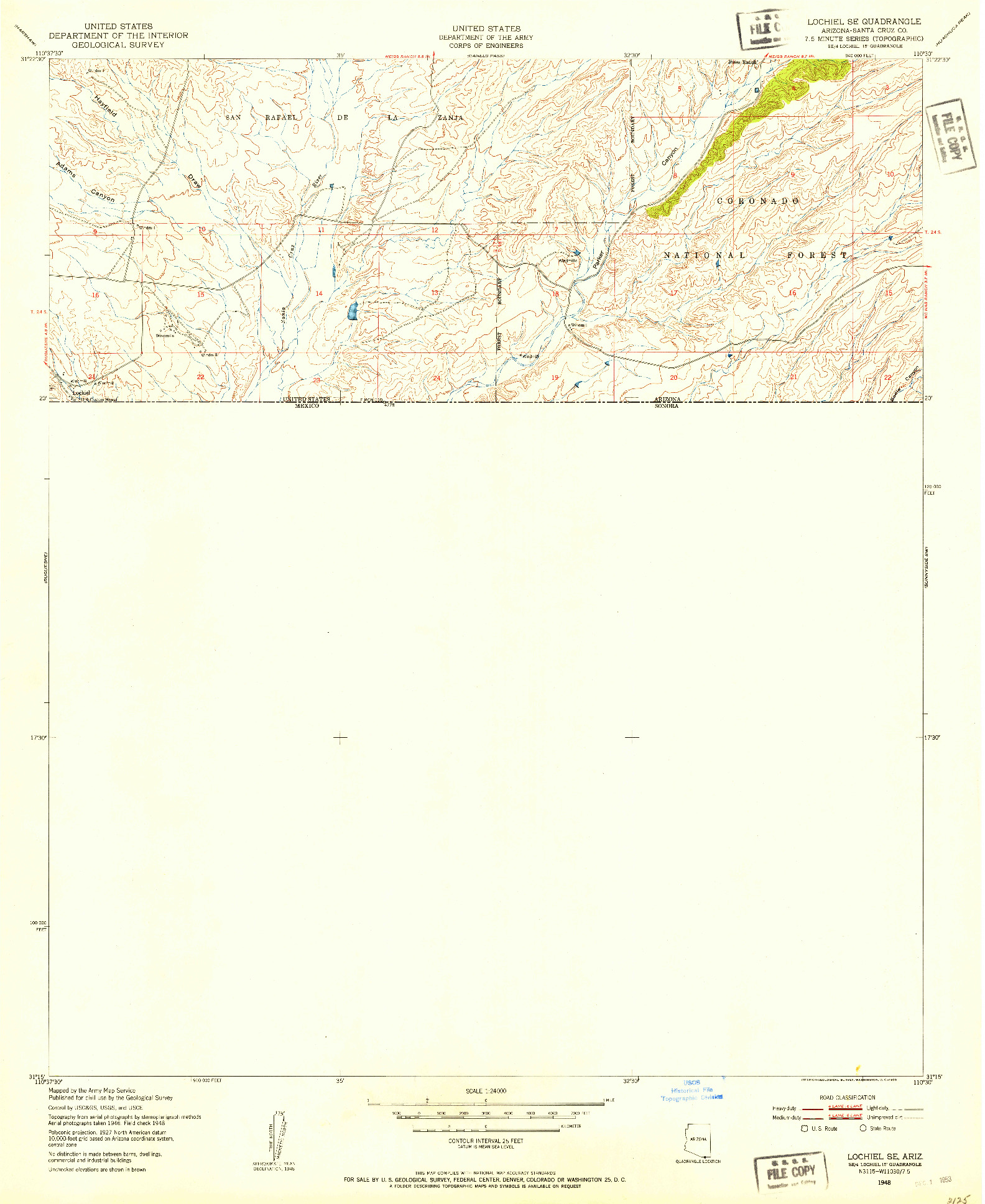 USGS 1:24000-SCALE QUADRANGLE FOR LOCHIEL SE, AZ 1948