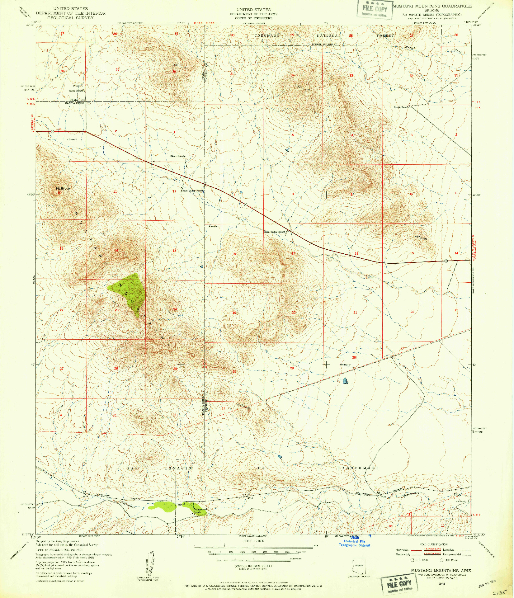 USGS 1:24000-SCALE QUADRANGLE FOR MUSTANG MOUNTAINS, AZ 1948