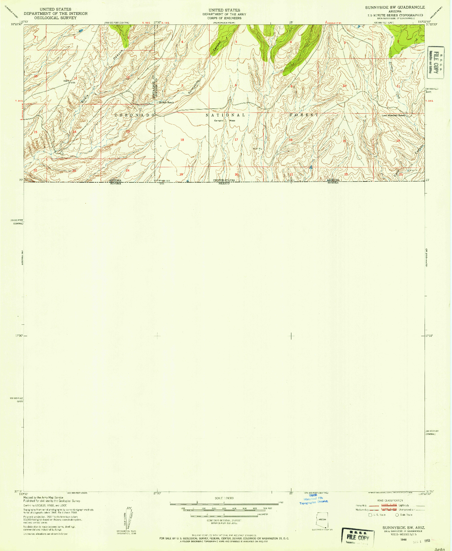 USGS 1:24000-SCALE QUADRANGLE FOR SUNNYSIDE SW, AZ 1948