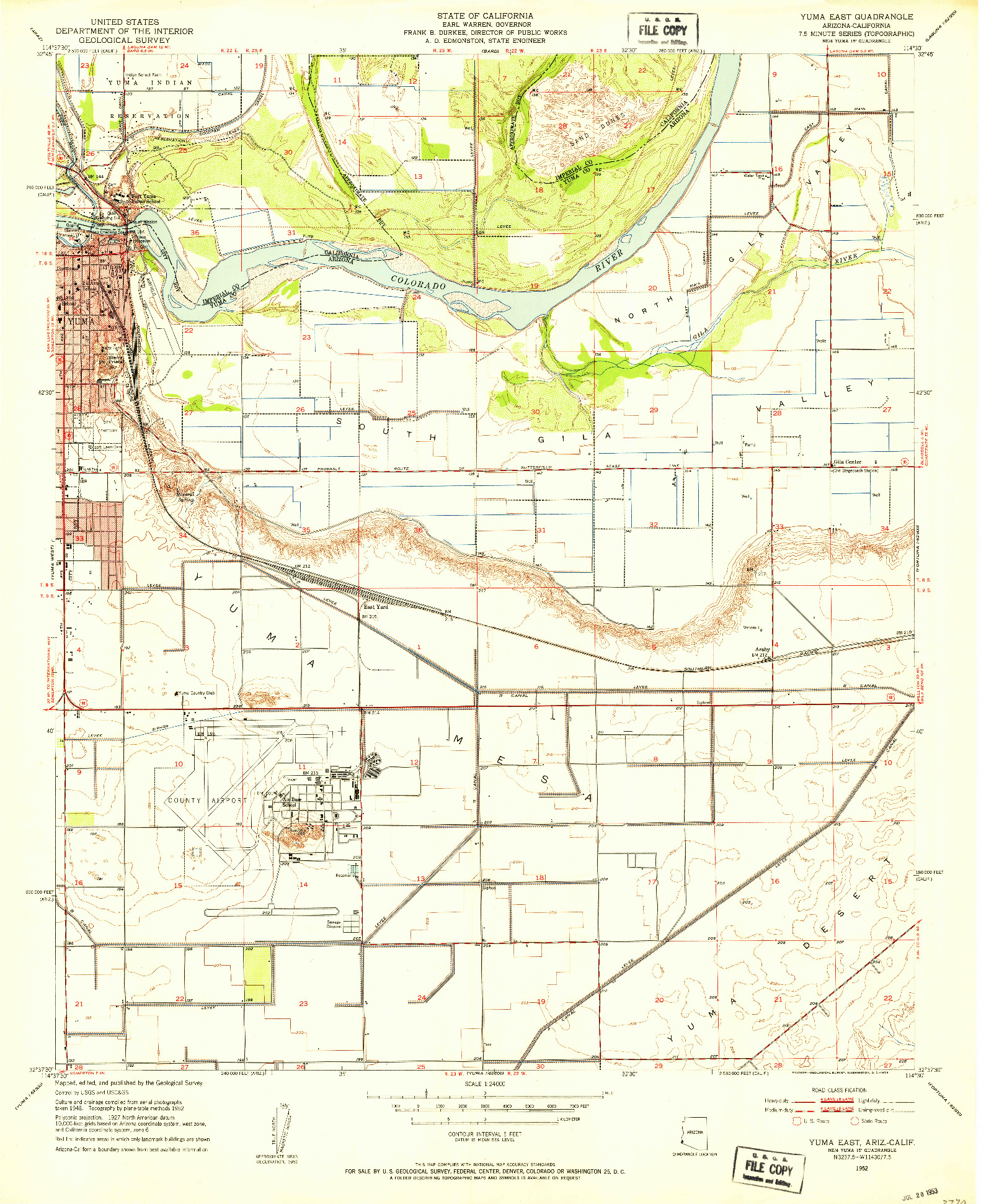 USGS 1:24000-SCALE QUADRANGLE FOR YUMA EAST, AZ 1952