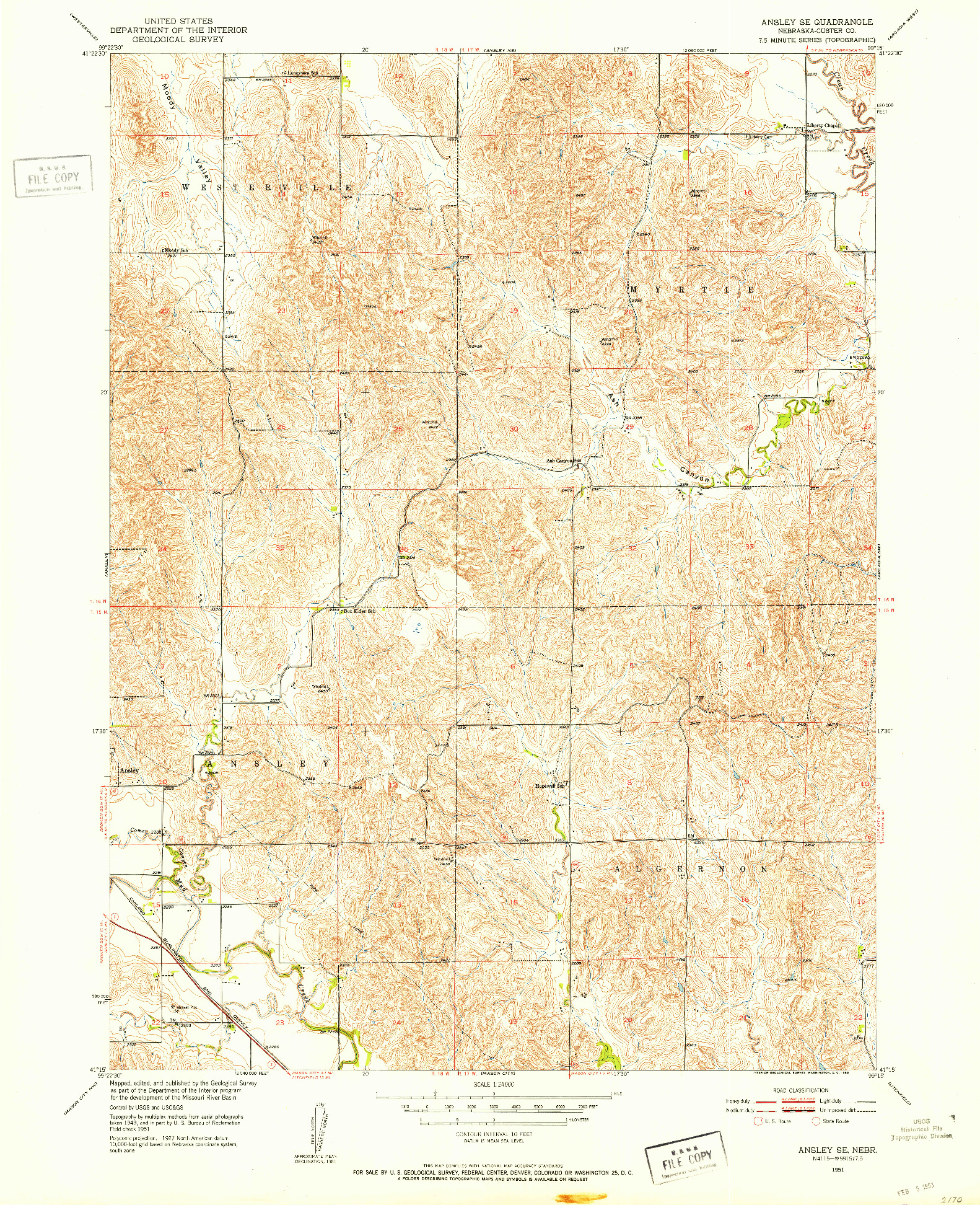 USGS 1:24000-SCALE QUADRANGLE FOR ANSLEY SE, NE 1951