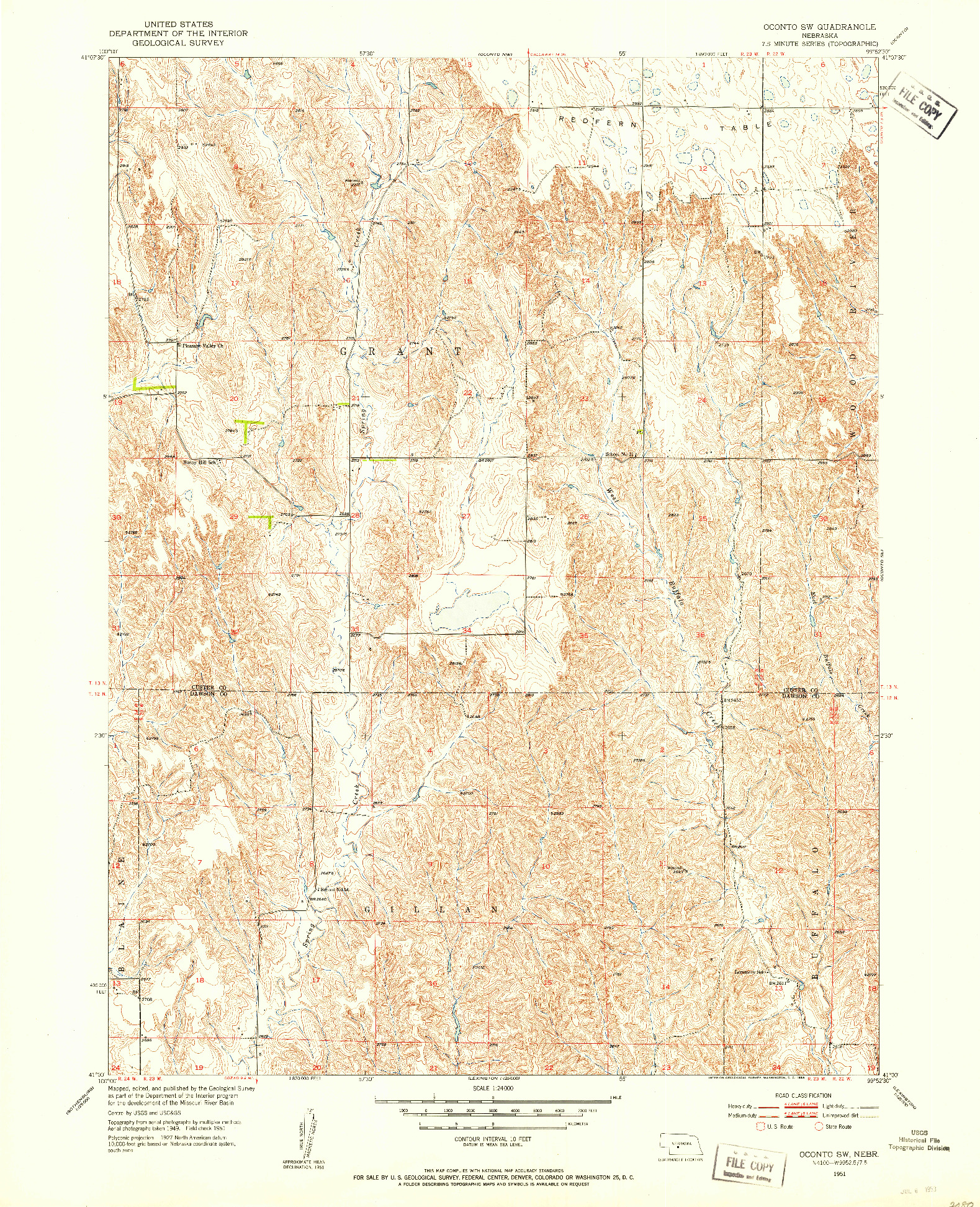 USGS 1:24000-SCALE QUADRANGLE FOR OCONTO SW, NE 1951