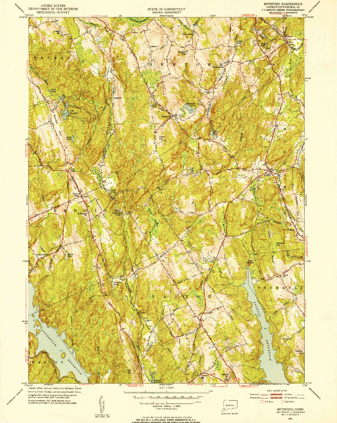 USGS 1:31680-SCALE QUADRANGLE FOR BOTSFORD, CT 1951