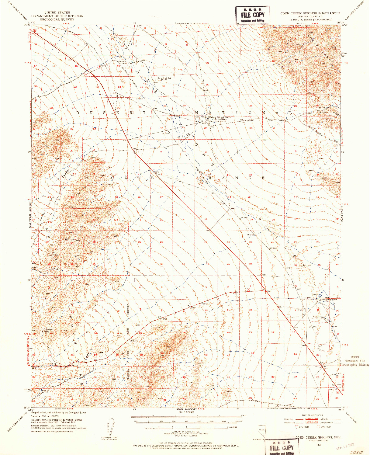 USGS 1:62500-SCALE QUADRANGLE FOR CORN CREEK SPRINGS, NV 1952