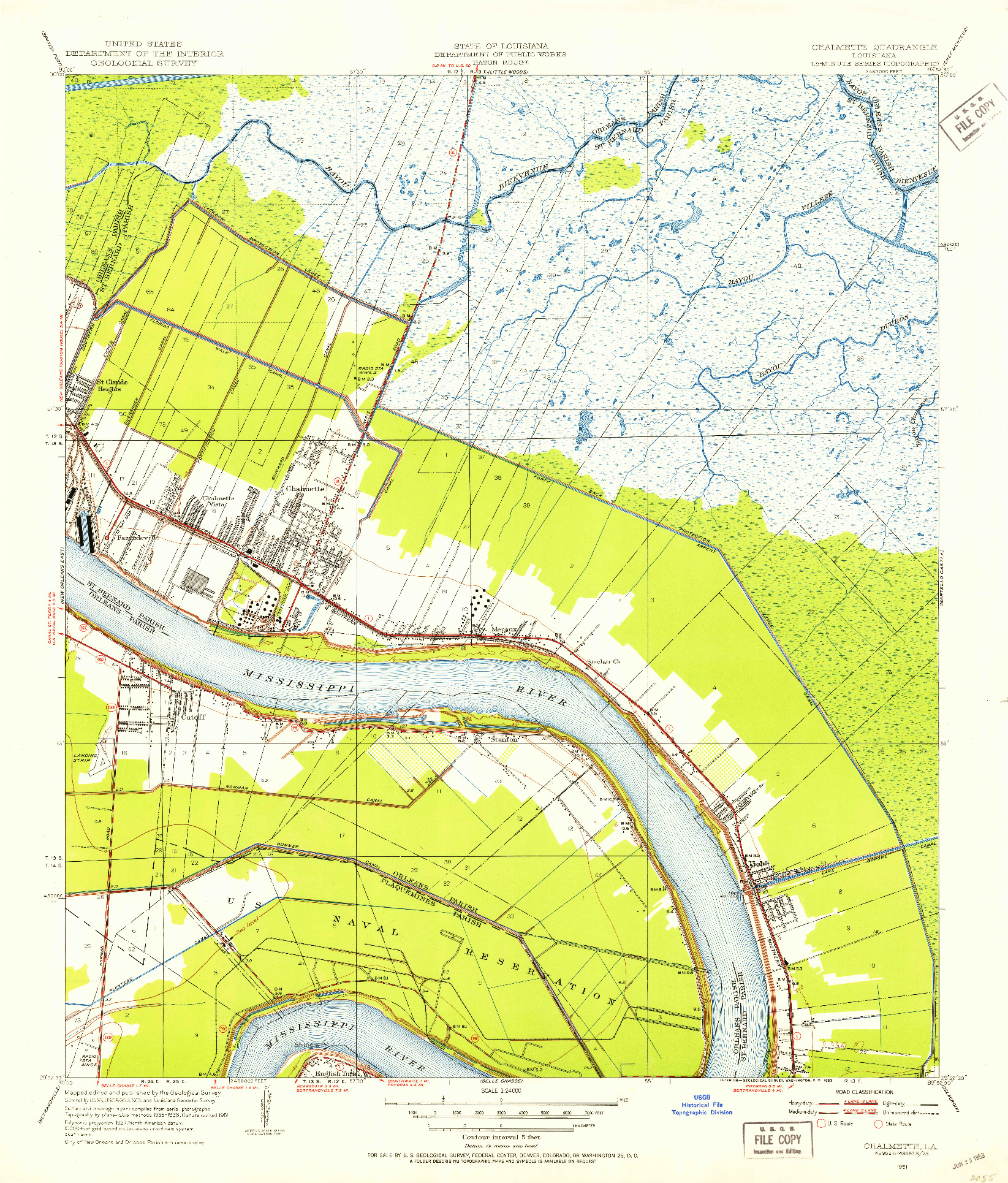 USGS 1:24000-SCALE QUADRANGLE FOR CHALMETTE, LA 1951