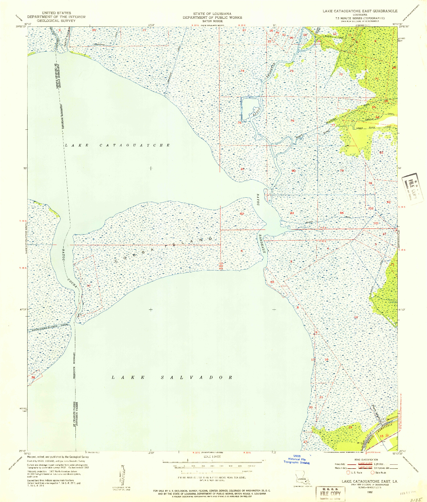 USGS 1:24000-SCALE QUADRANGLE FOR LAKE CATAOUATCHE EAST, LA 1952