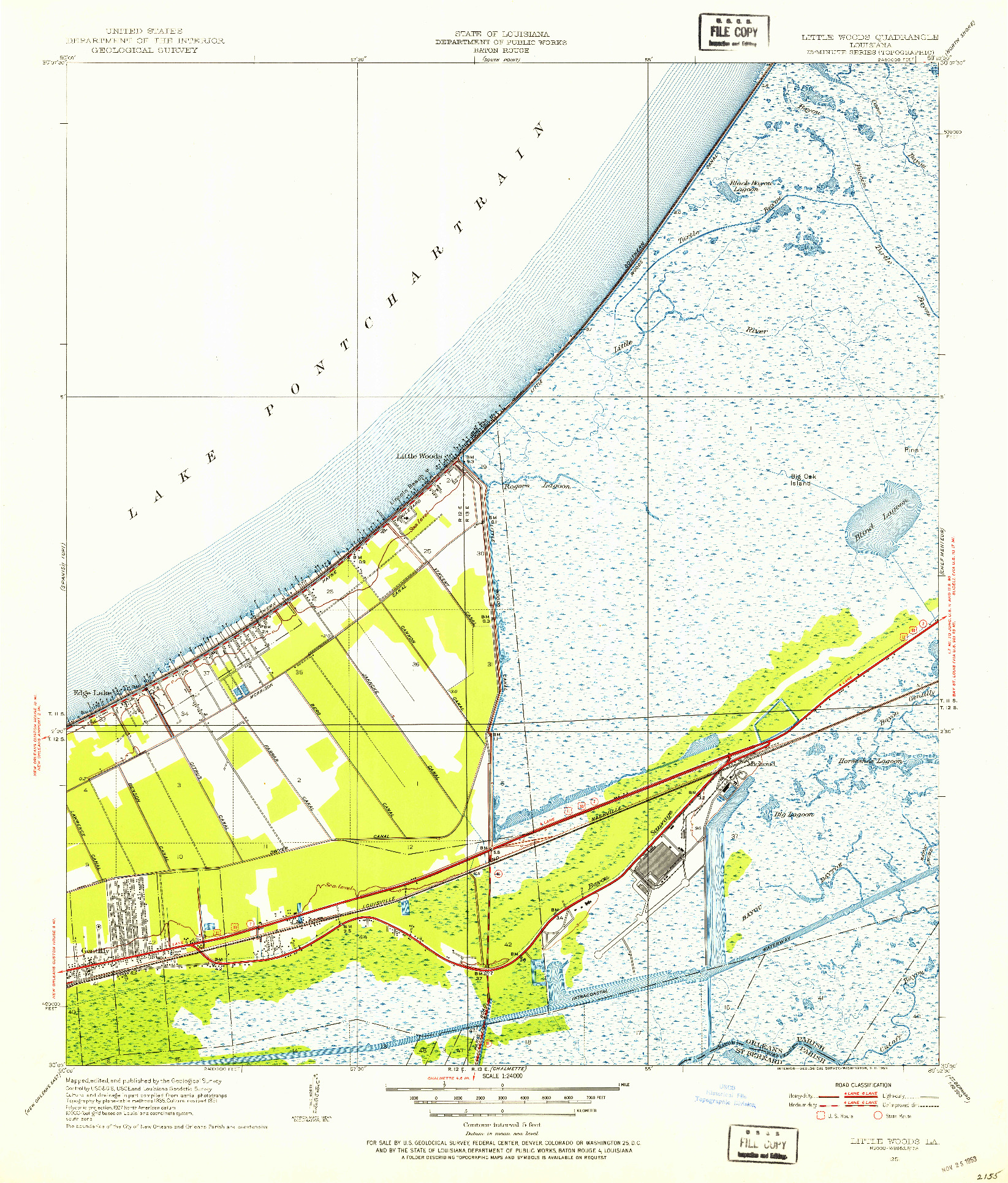USGS 1:24000-SCALE QUADRANGLE FOR LITTLE WOODS, LA 1951