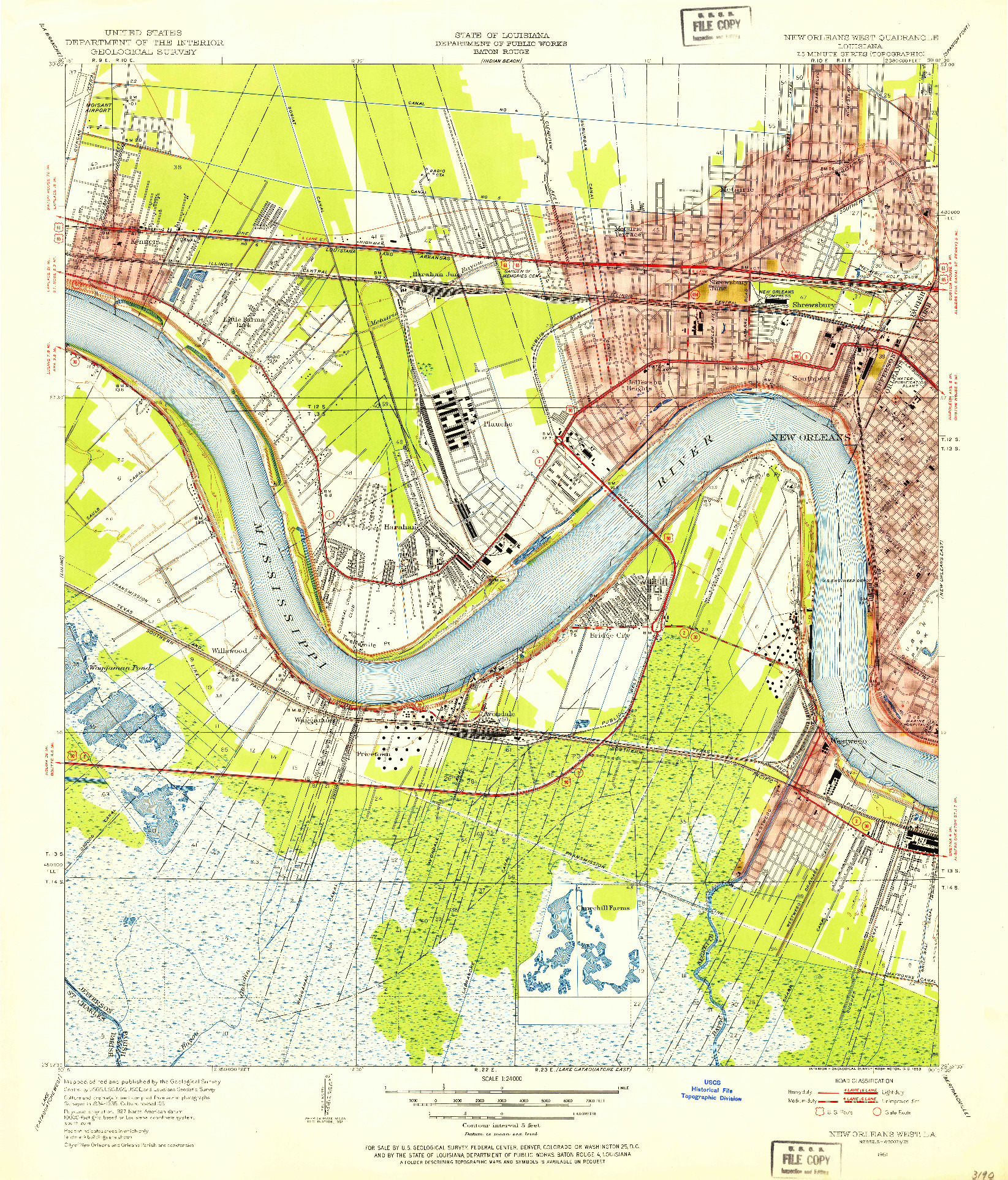 USGS 1:24000-SCALE QUADRANGLE FOR NEW ORLEANS WEST, LA 1951