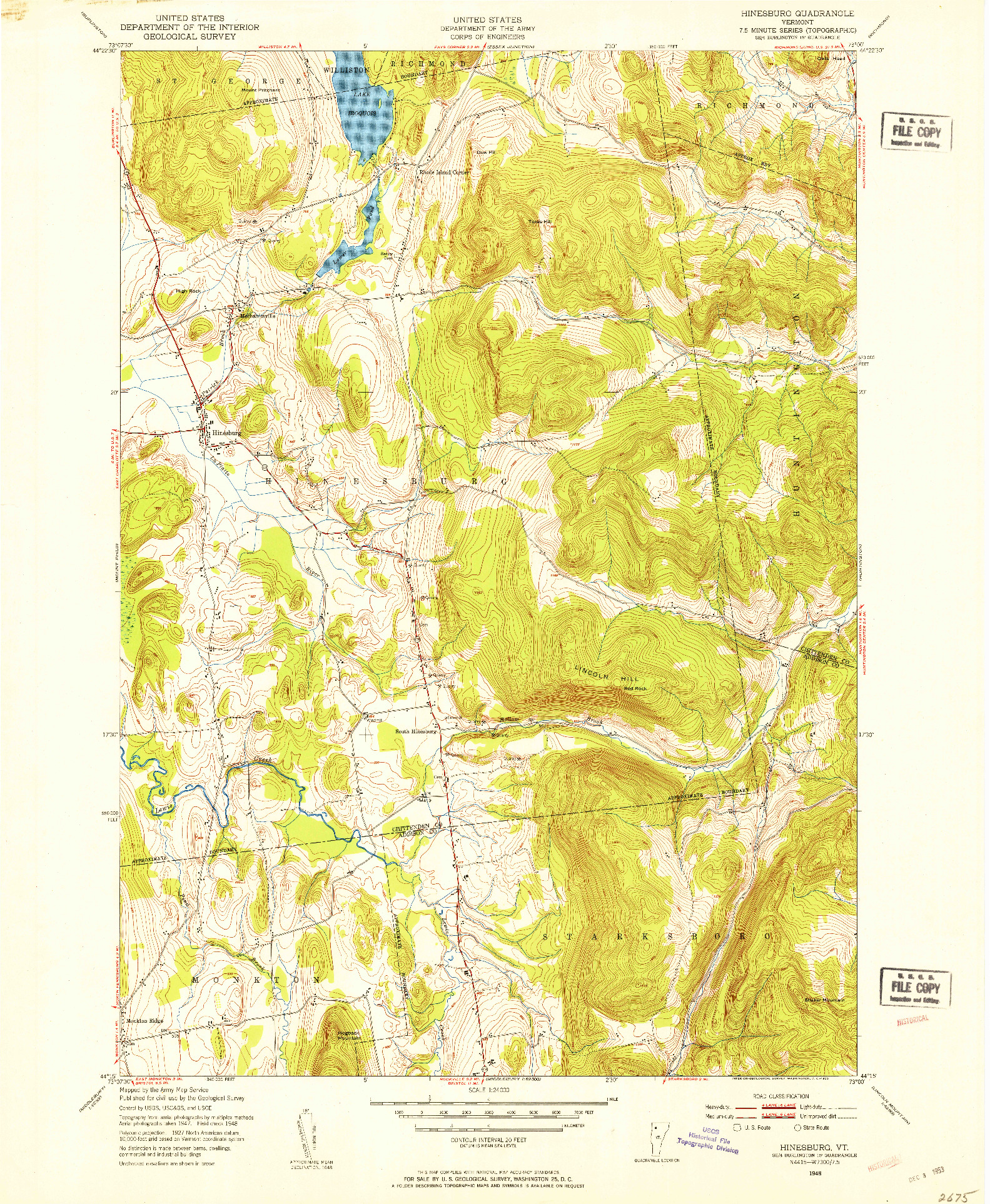 USGS 1:24000-SCALE QUADRANGLE FOR HINESBURG, VT 1948