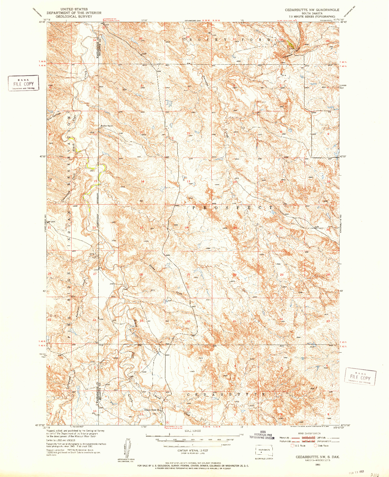 USGS 1:24000-SCALE QUADRANGLE FOR CEDAR BUTTE NW, SD 1951