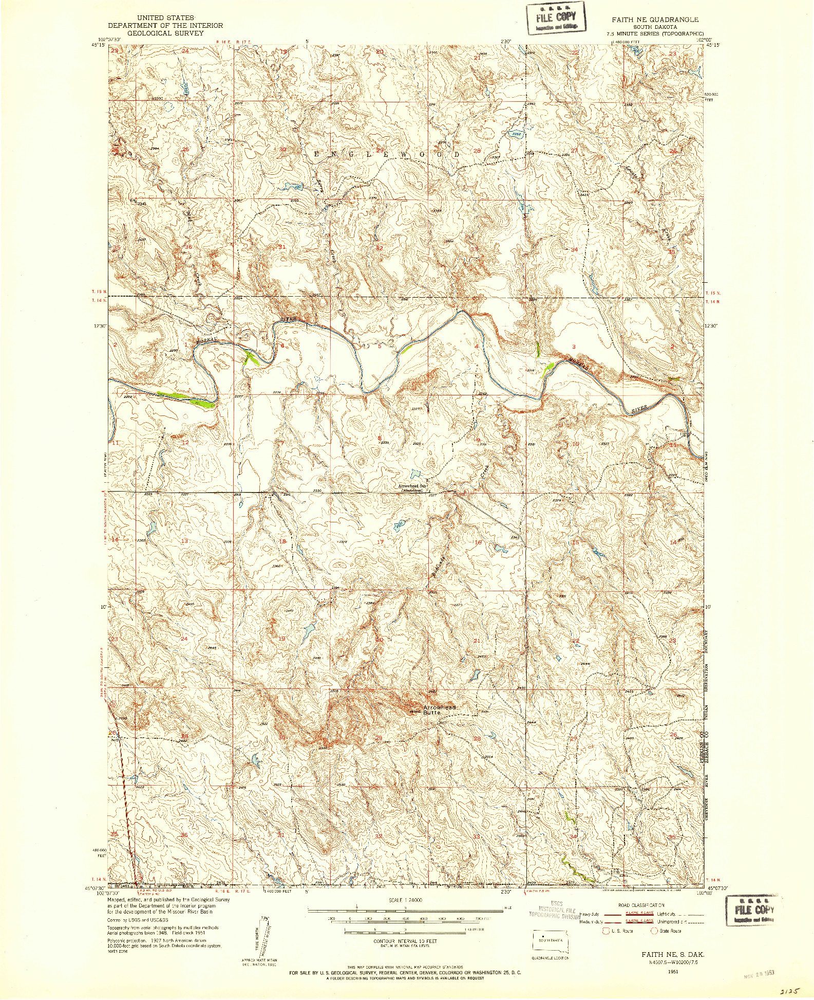 USGS 1:24000-SCALE QUADRANGLE FOR FAITH NE, SD 1951